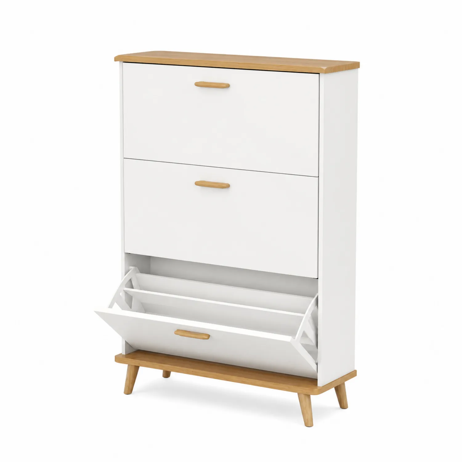 Meuble à chaussures en bois et MDF blanc 3 niveaux