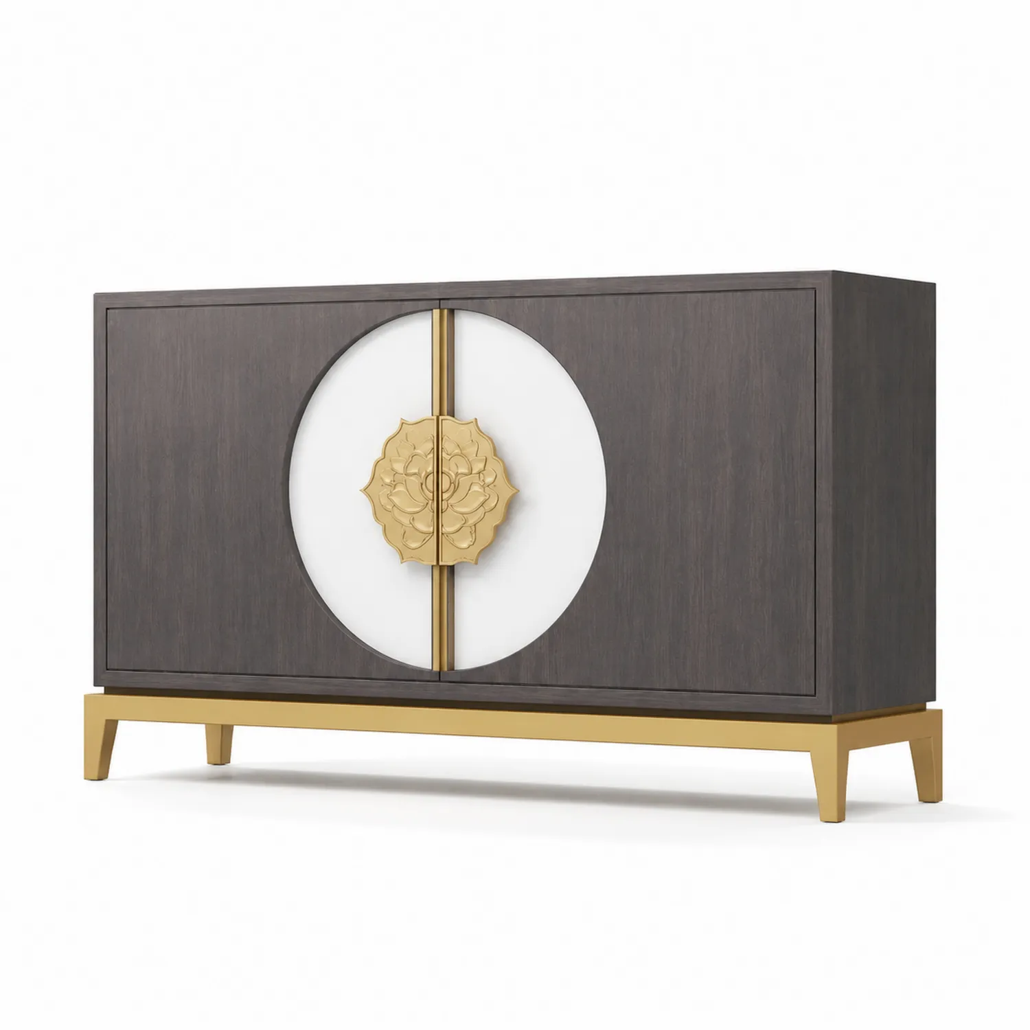 Buffet en Bois avec Portes et Décor Métal Doré