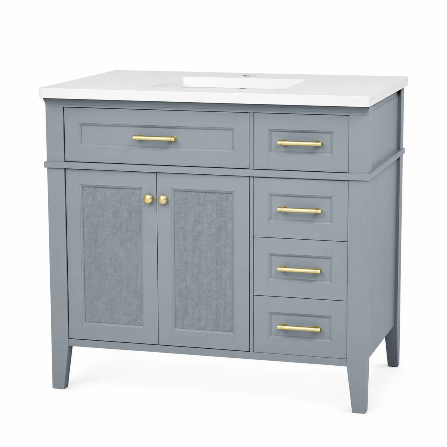Meuble lavabo bois avec lavabo en céramique Gris