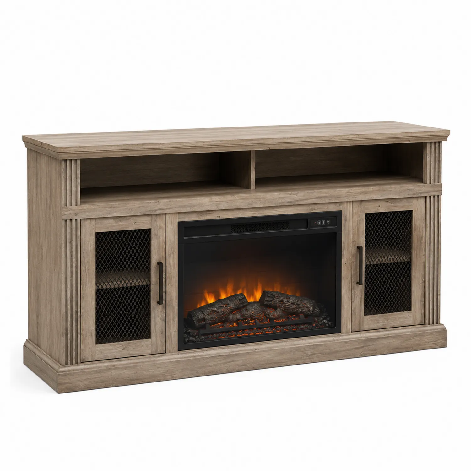 Meuble TV avec Cheminée Électrique en Bois Marron