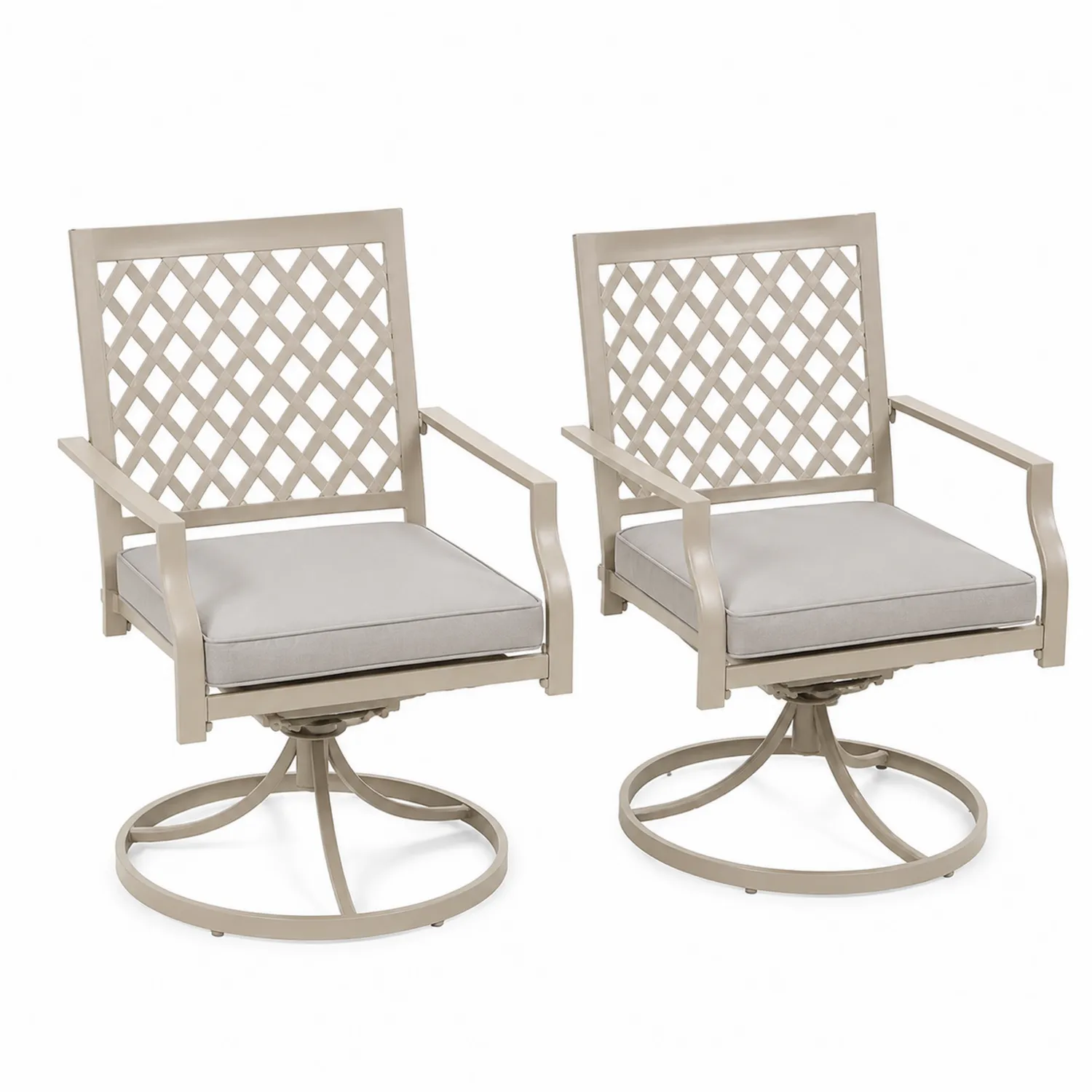 Chaises de jardin pivotantes en aluminium avec coussins gris, lot de 2
