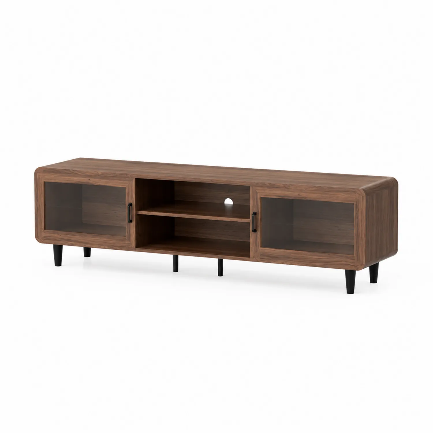Meuble TV en bois MDF avec portes en verre trempé