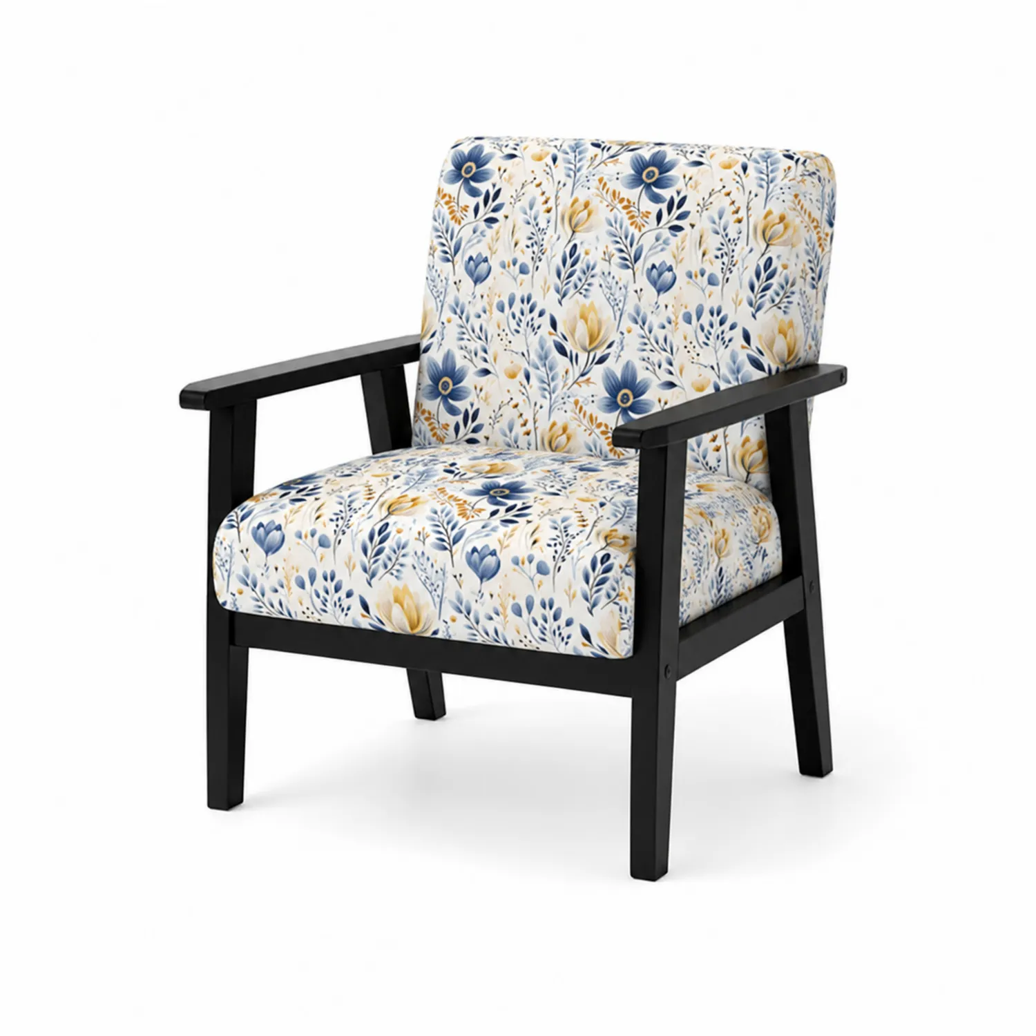 Fauteuil en bois avec tissu à motif floral