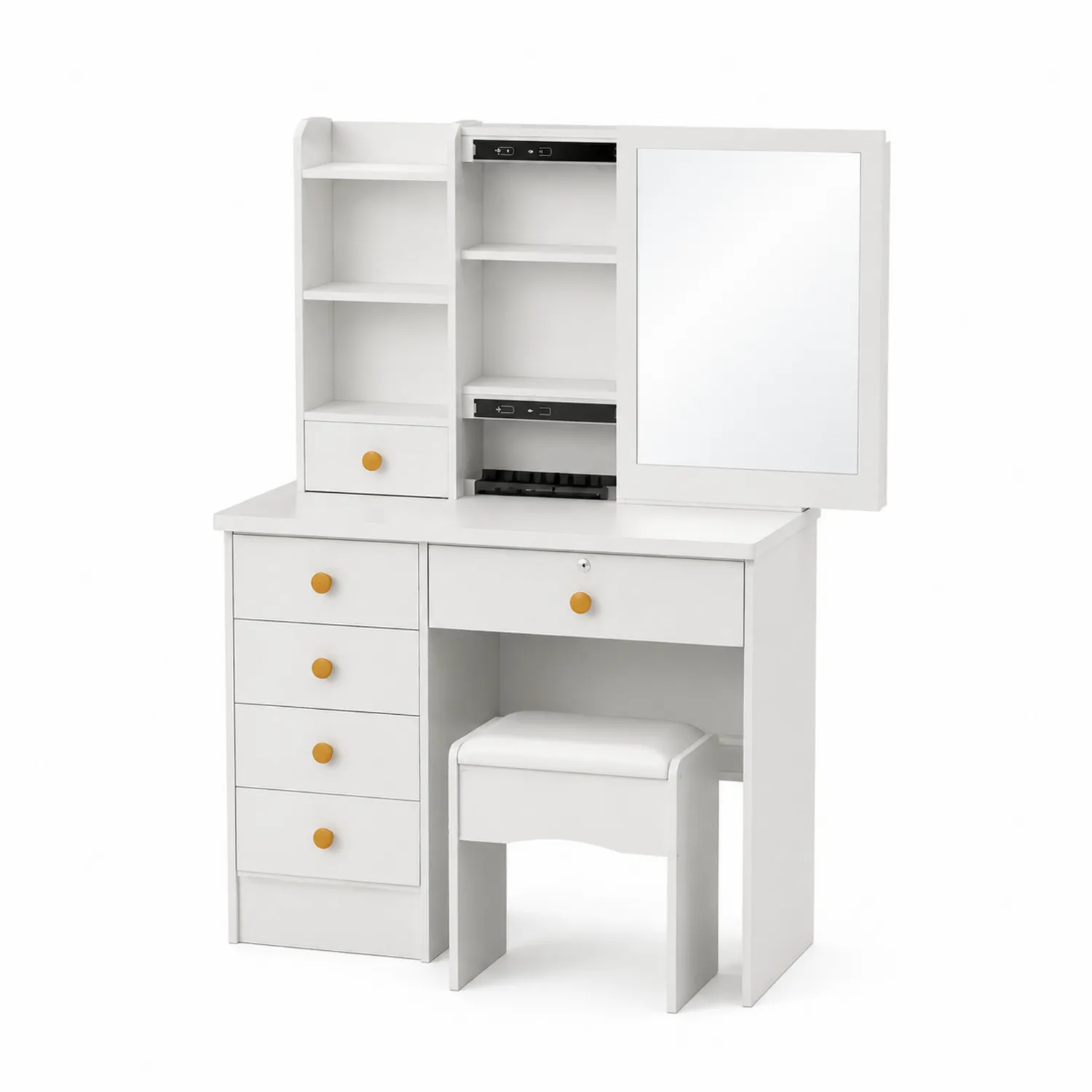 Coiffeuse en bois MDF avec miroir coulissant et tabouret