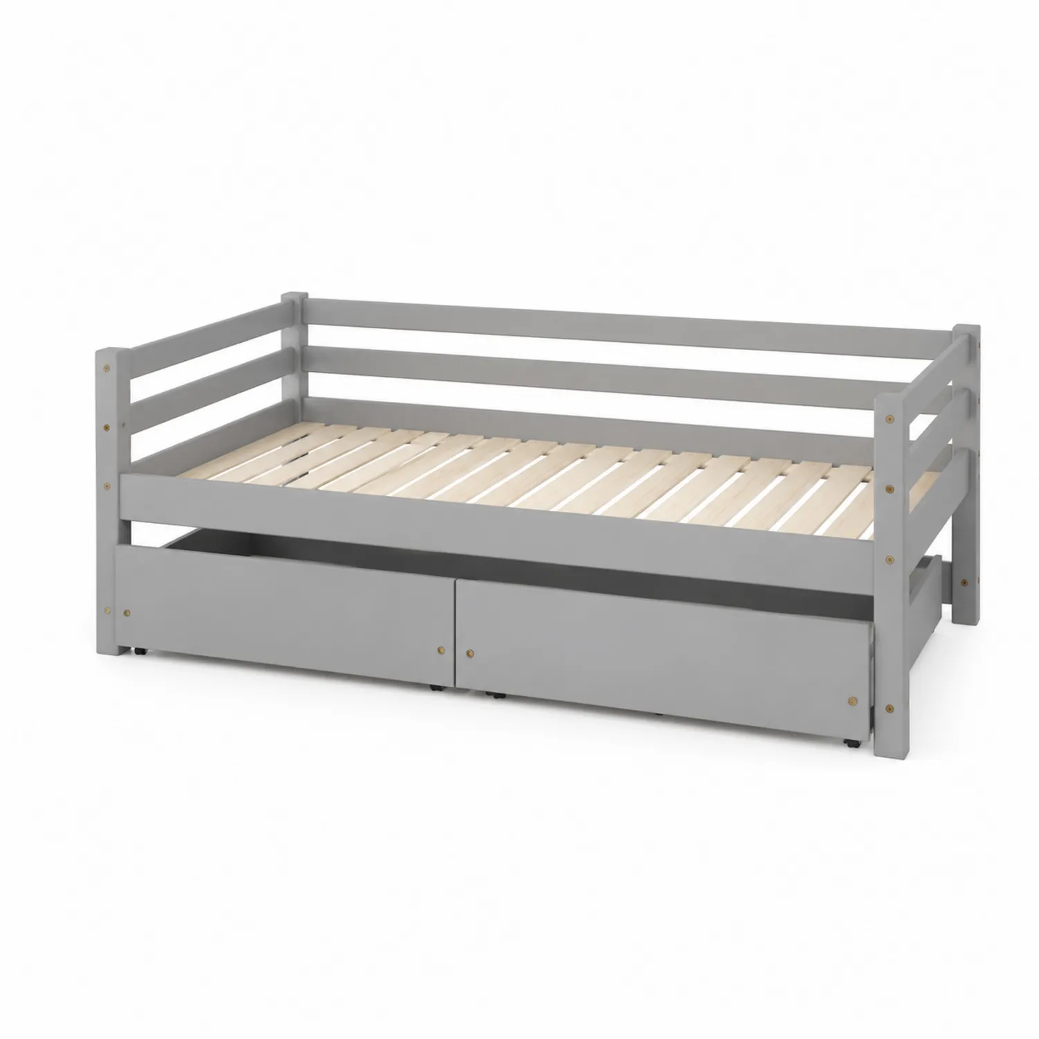 Lit simple en bois avec tiroirs de rangement intégrés Gris 90x200 cm