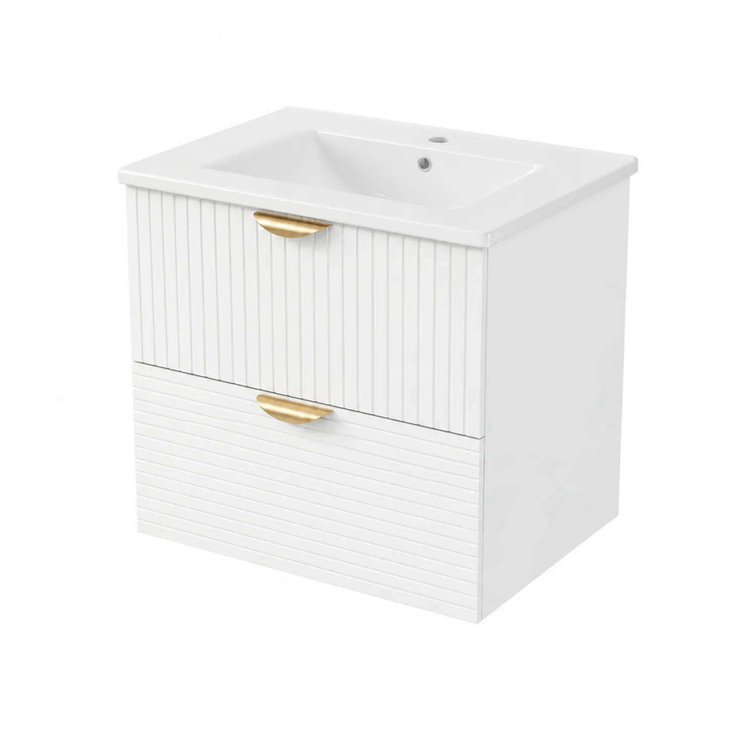 Meuble lavabo suspendu en MDF avec vasque en céramique et deux tiroirs Blanc