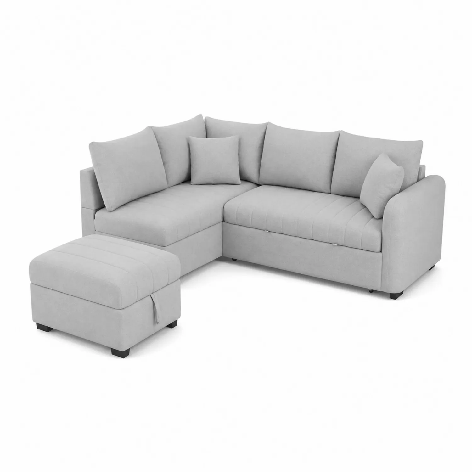 Canapé d'angle en tissu avec tabouret gris