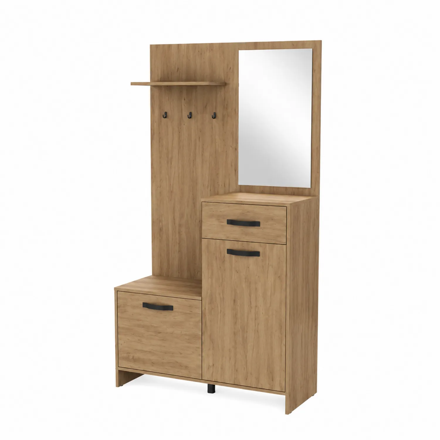 Porte-manteaux en bois avec miroir et rangement 180x90x40 cm