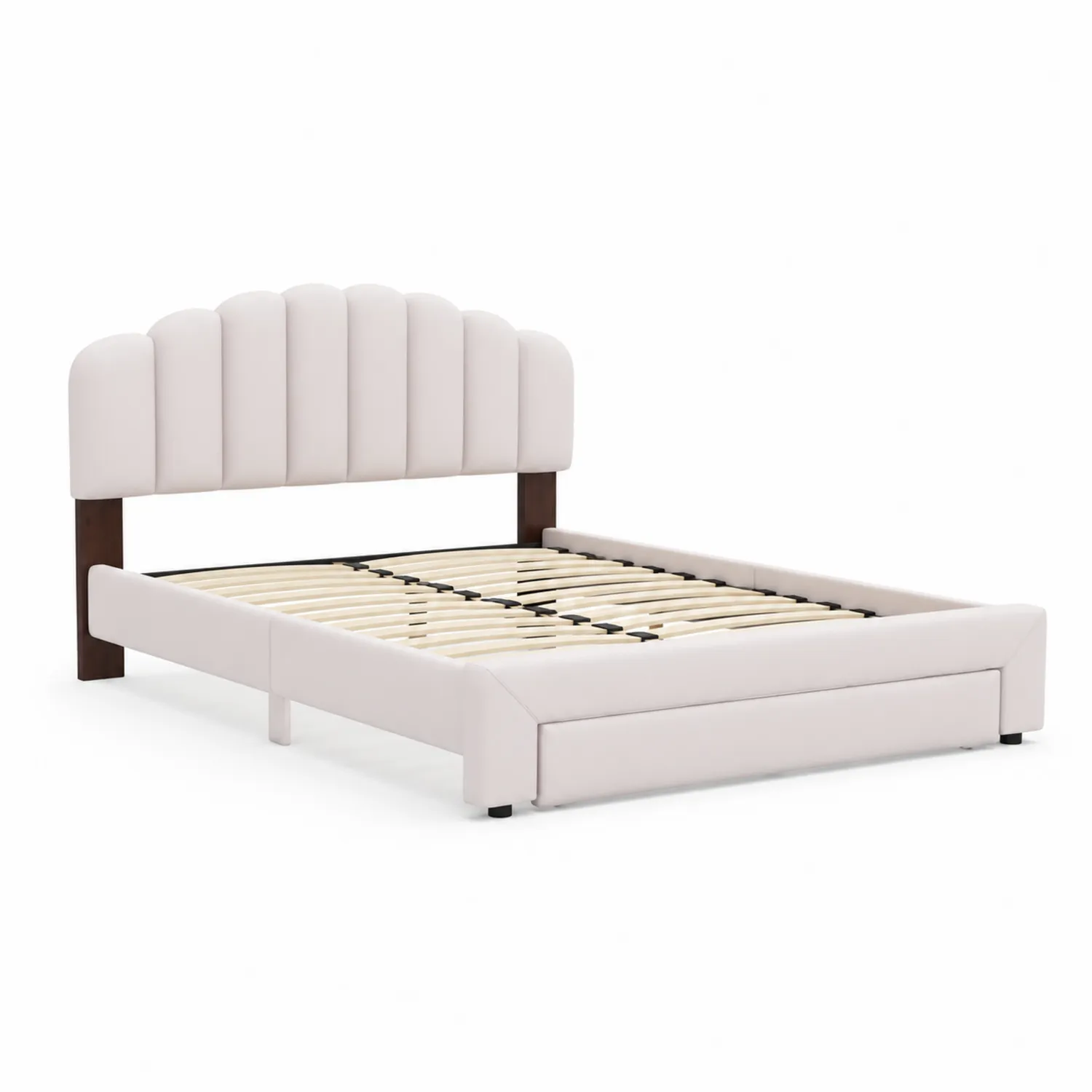 Lit double en cuir synthétique 160x200 cm Beige