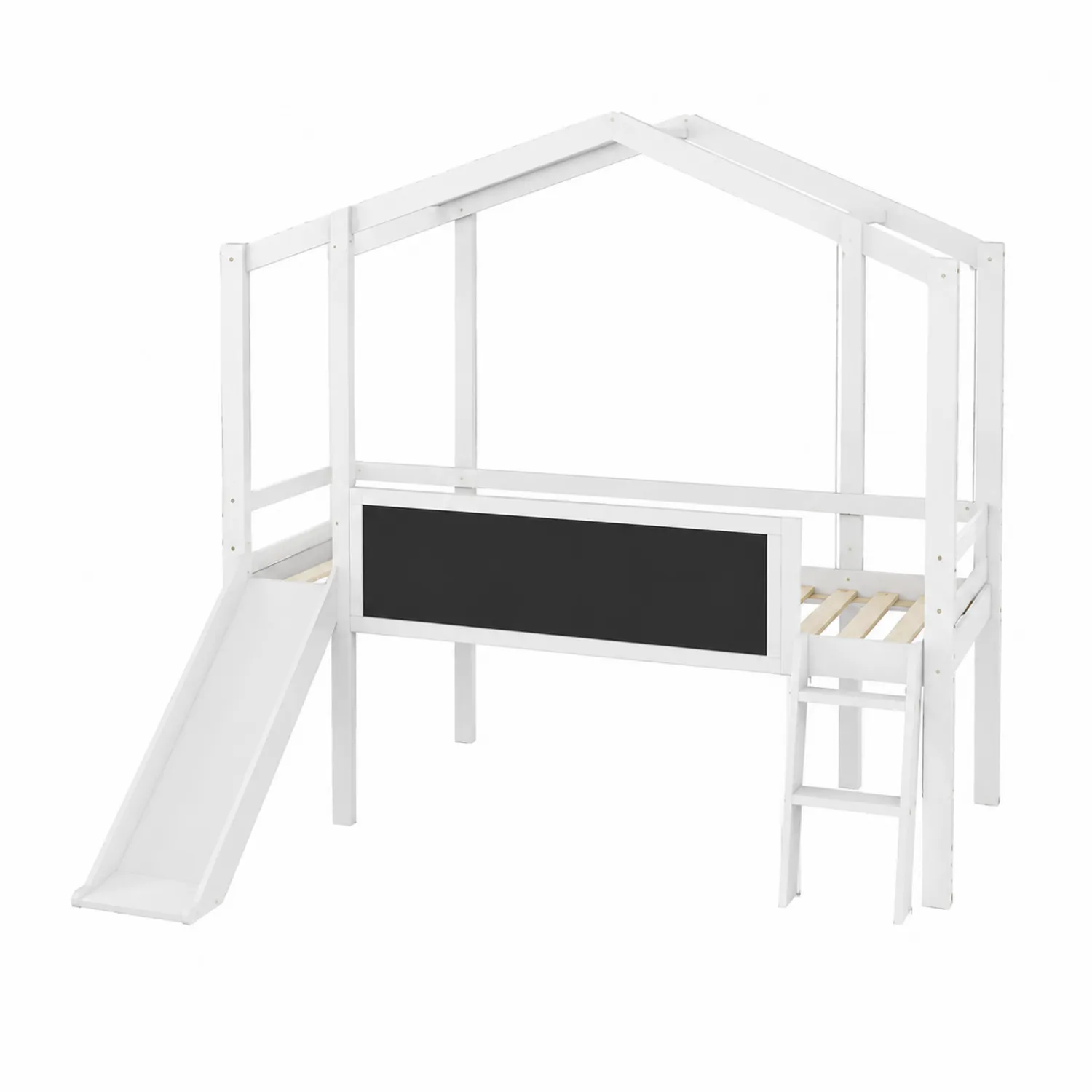 Lit enfant en bois avec toboggan Blanc/Noir 200x90 cm