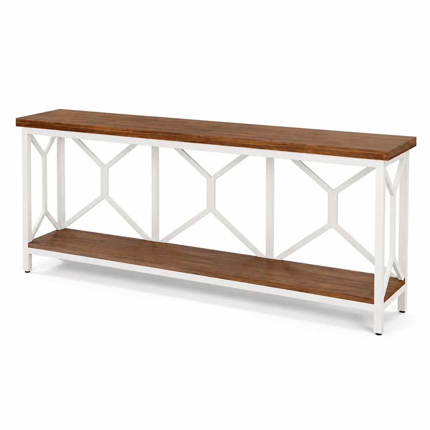 Console en bois d'acacia et métal blanc 152 x 30 x 76 cm