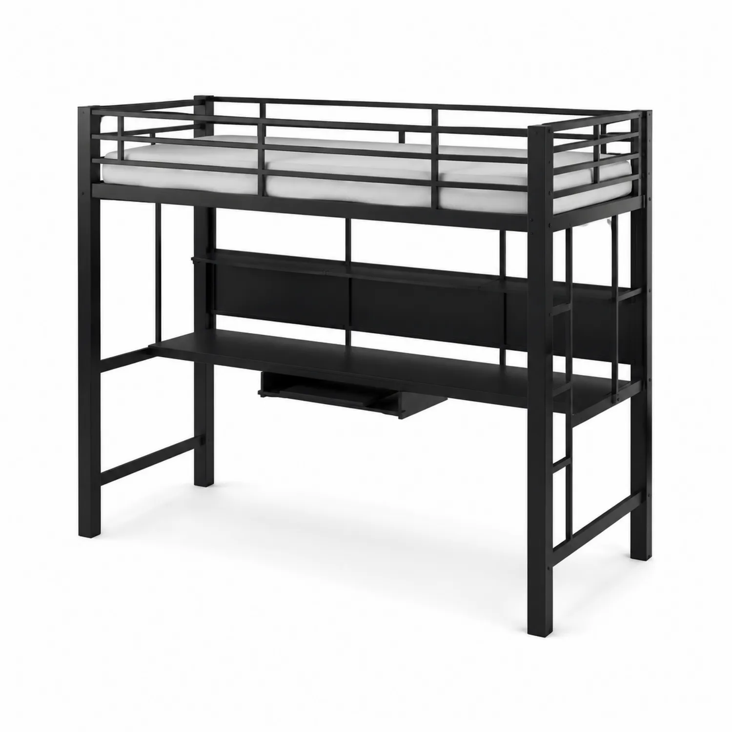 Lit mezzanine en métal noir avec bureau intégré