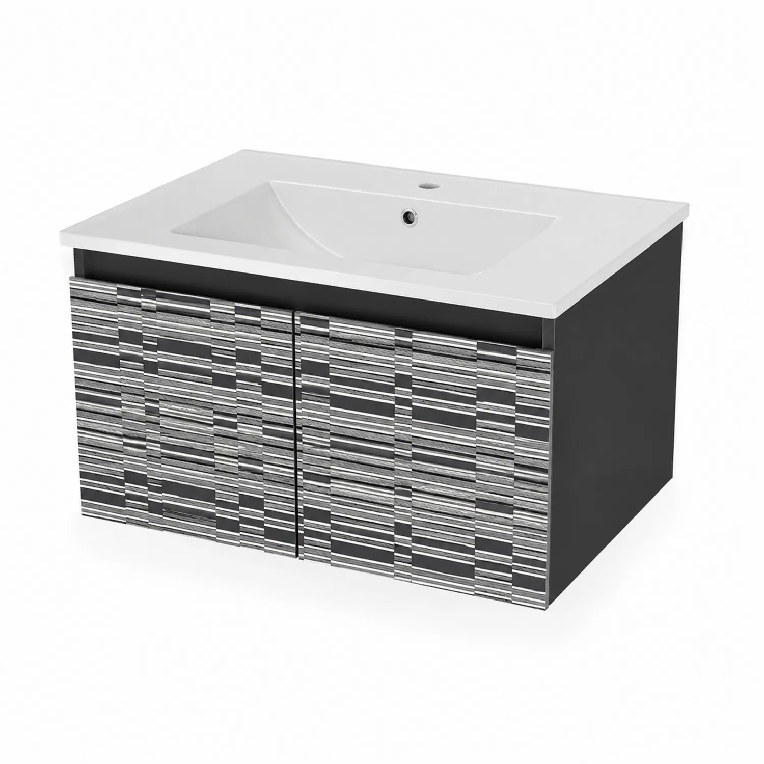 Meuble lavabo suspendu en bois MDF avec vasque en céramique blanc noir et gris