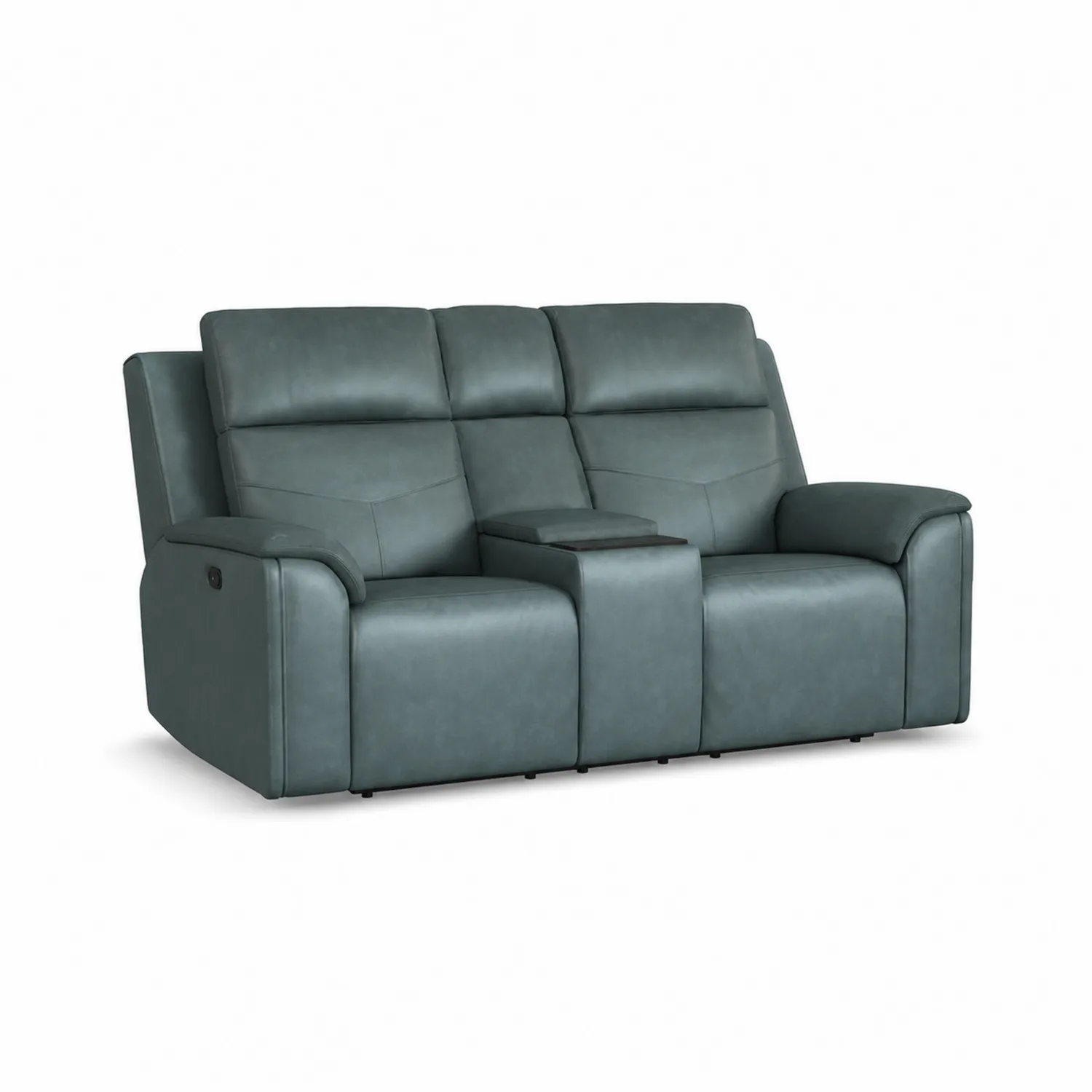 Canapé deux places inclinable en cuir synthétique bleu avec porte-gobelets