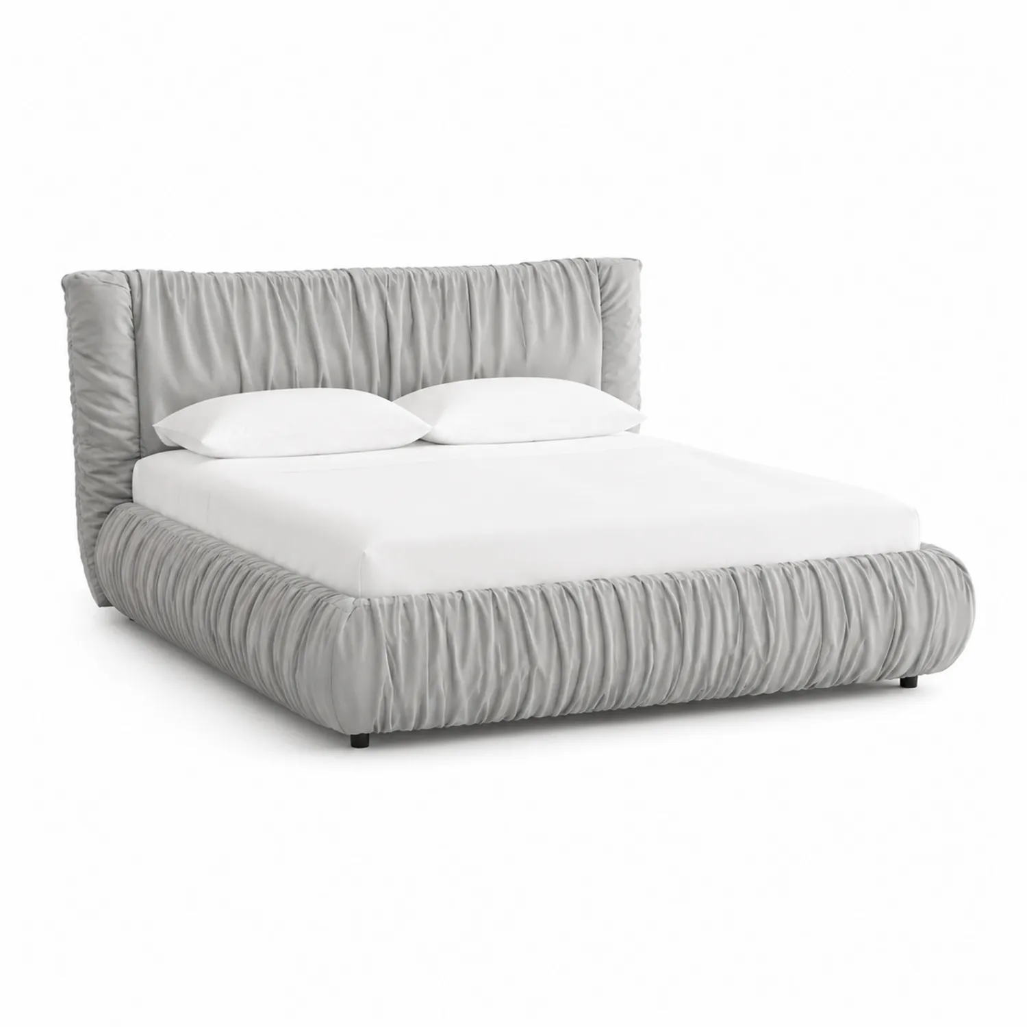 Lit double en cuir synthétique Gris avec matelas