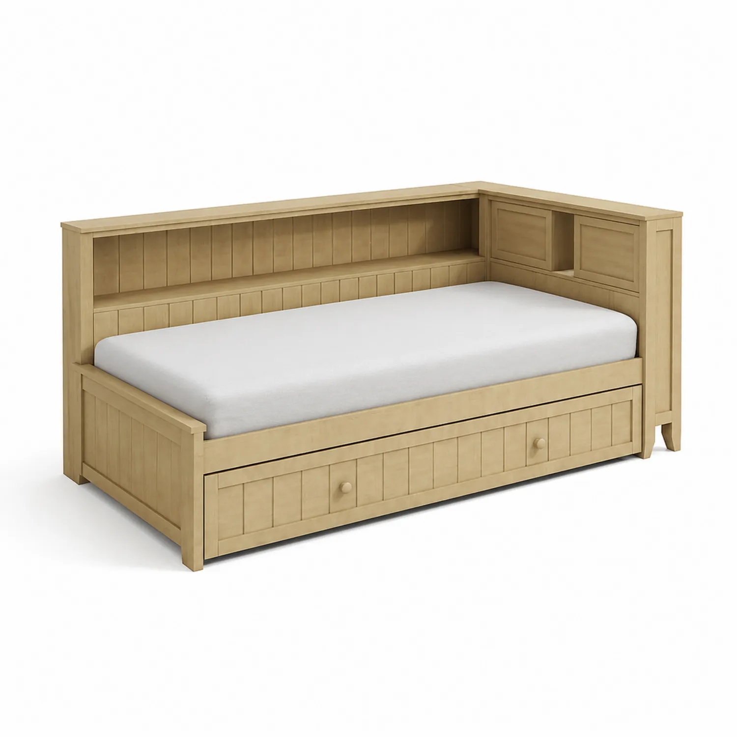Lit en bois avec tiroir intégré et étagère 200x90 cm Beige