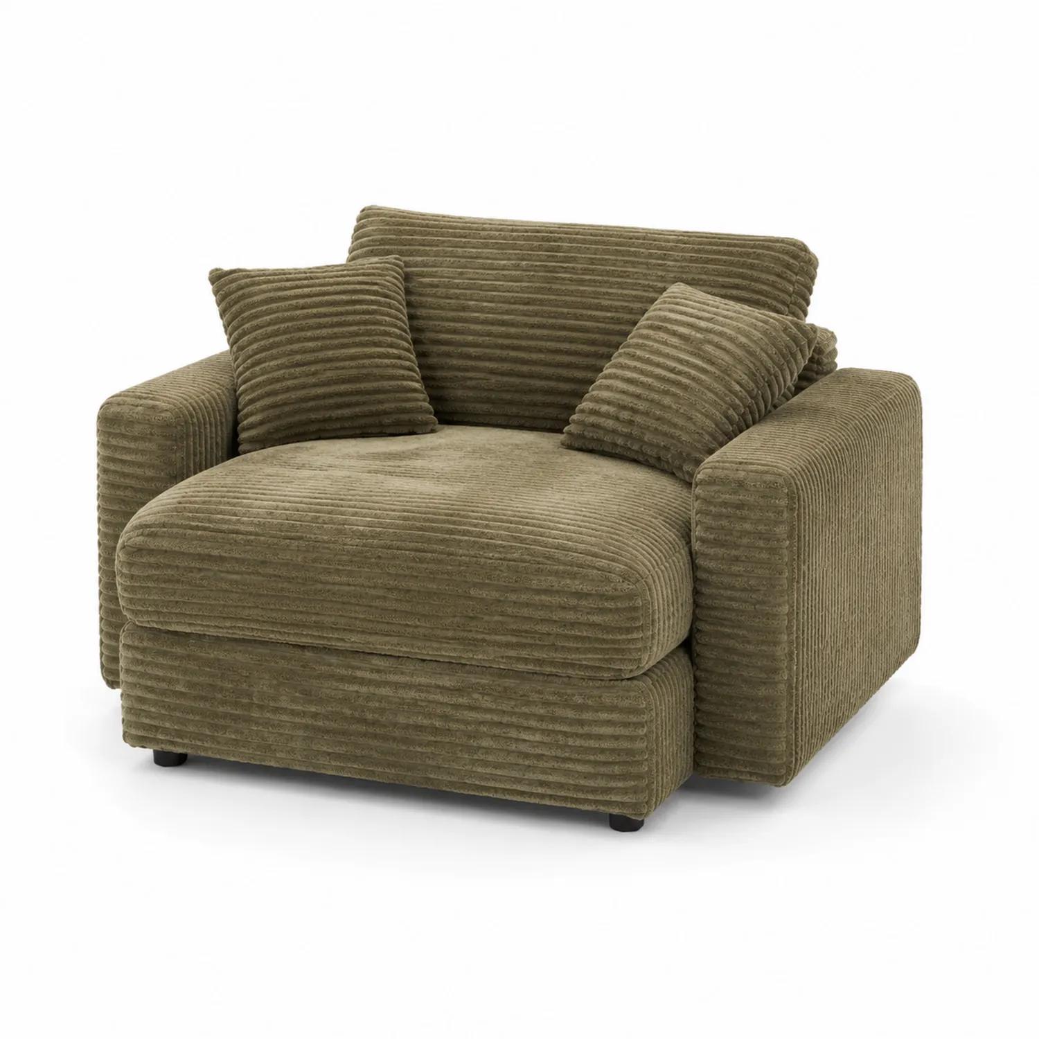 Fauteuil en Velours Côtelé Marron avec Coussins