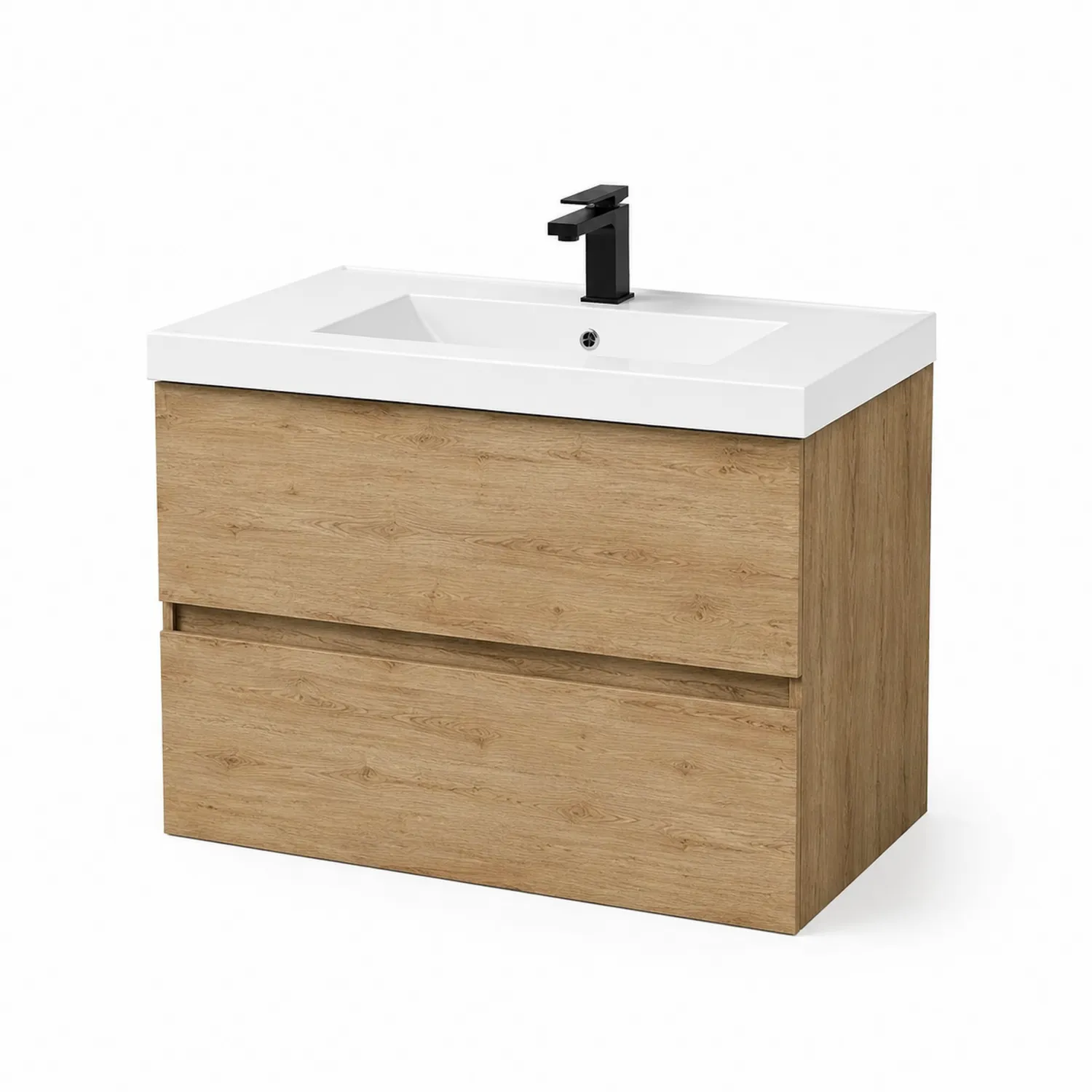 Meuble lavabo suspendu en bois avec vasque en céramique blanche