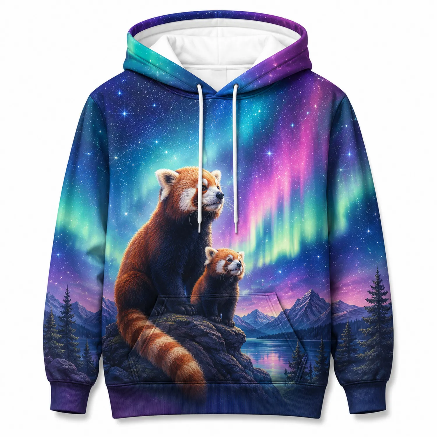 Bluza z kapturem damska czerwony panda galaktyka nadruk