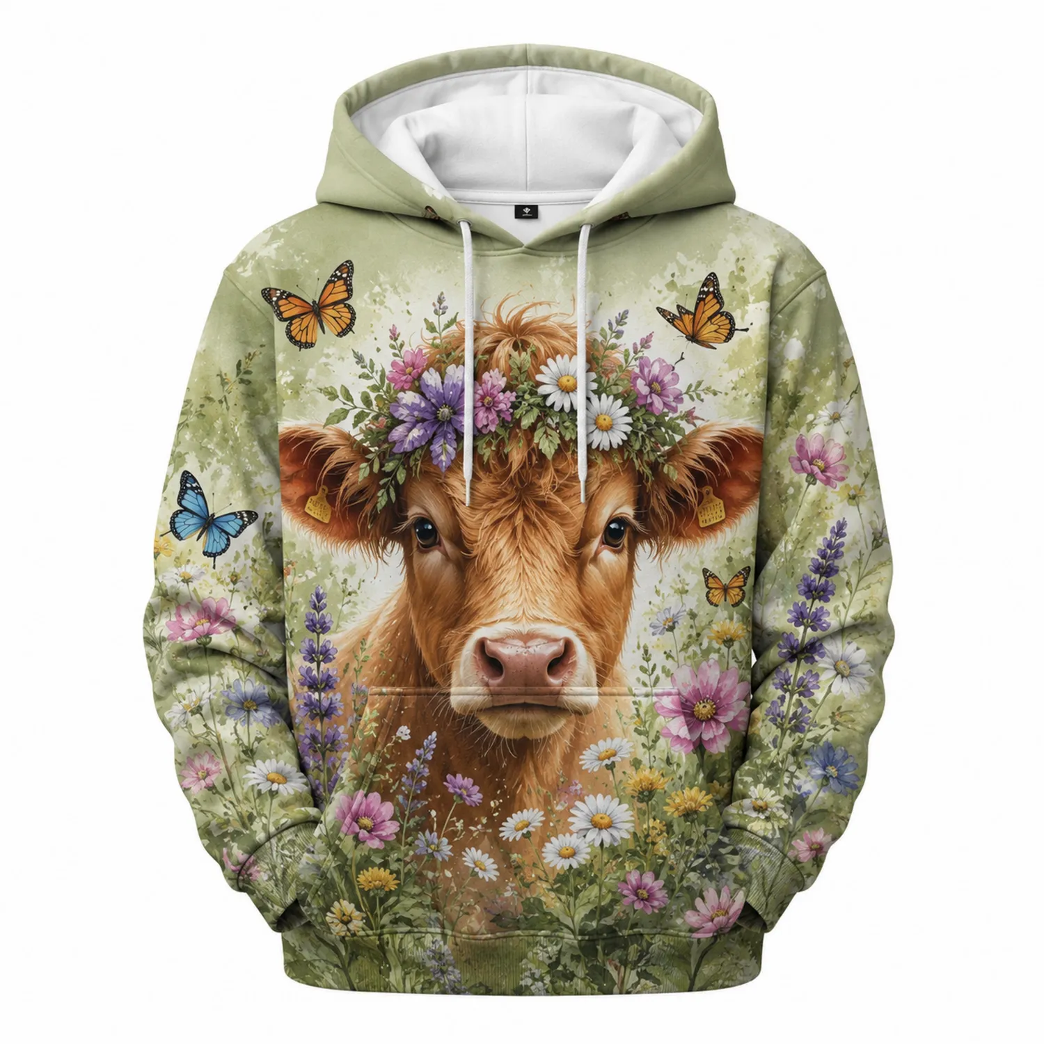 Bluza z kapturem z wzorem krowy i kwiatów