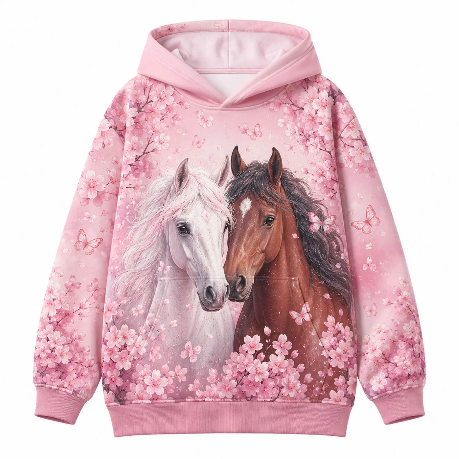 Bluza z kapturem dla dzieci z motywem konia i kwiatów wiśni