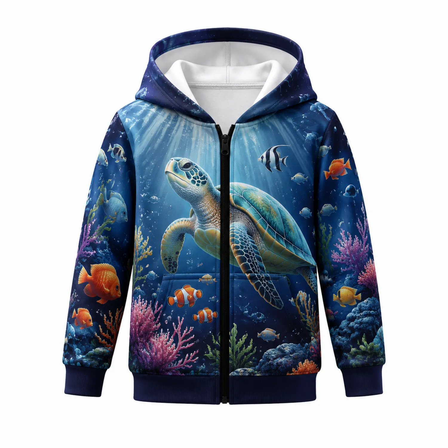 Bluza z kapturem dla dzieci z żółwiem morskim, polarowa, zamek, kieszeń