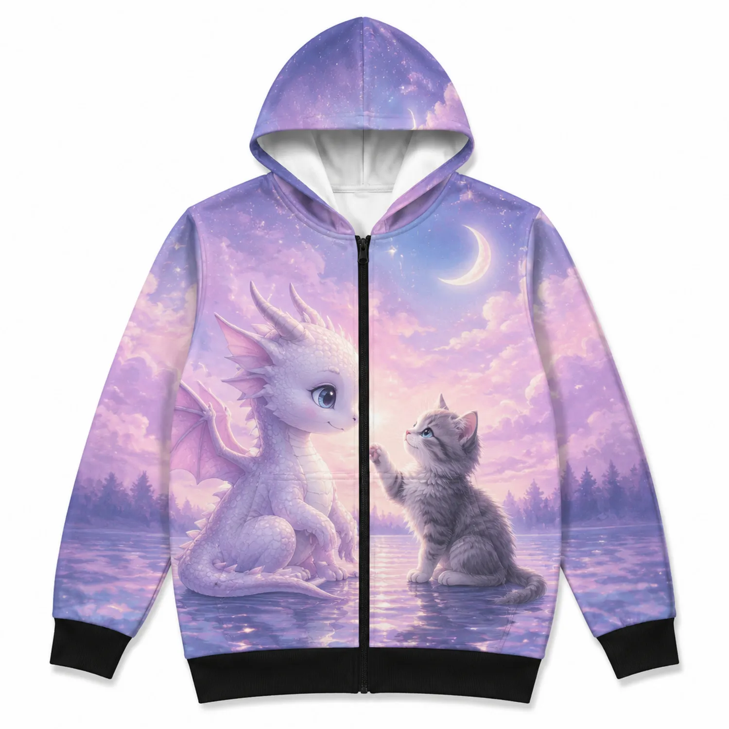 Bluza z kapturem dla dziewczynek z motywem smoka i kota