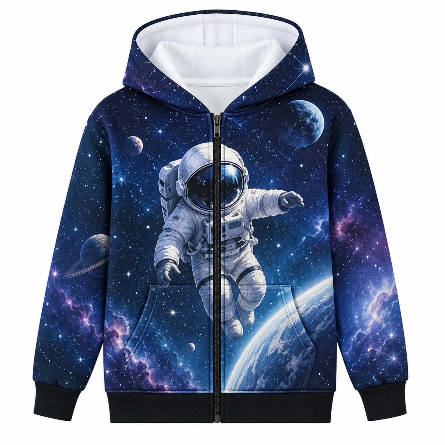 Bluza dziecięca z zamkiem astronauta kosmiczny kaptur polyester