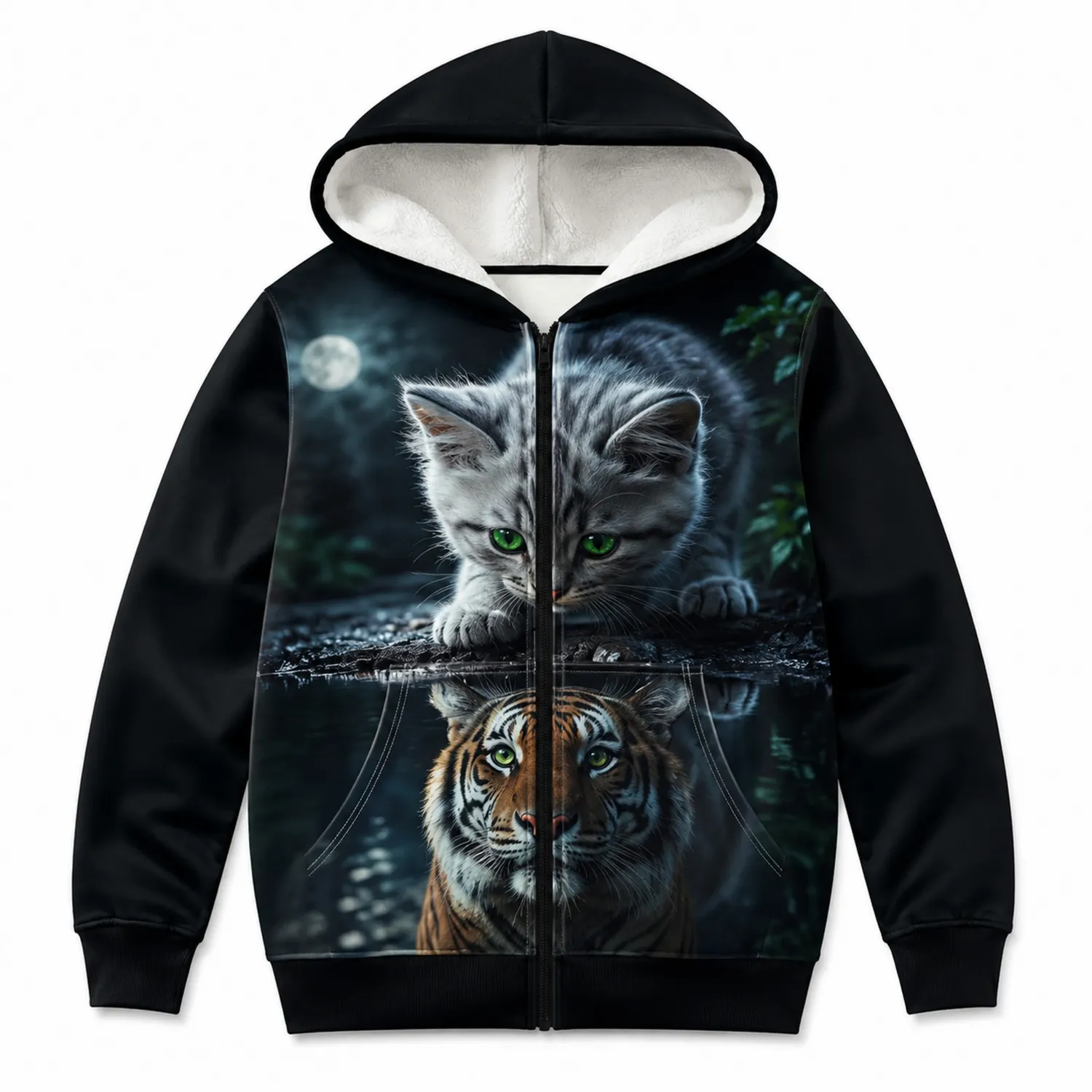 Bluza z Kapturem Tiger Cat dla Chłopców na Zamek z Polarem