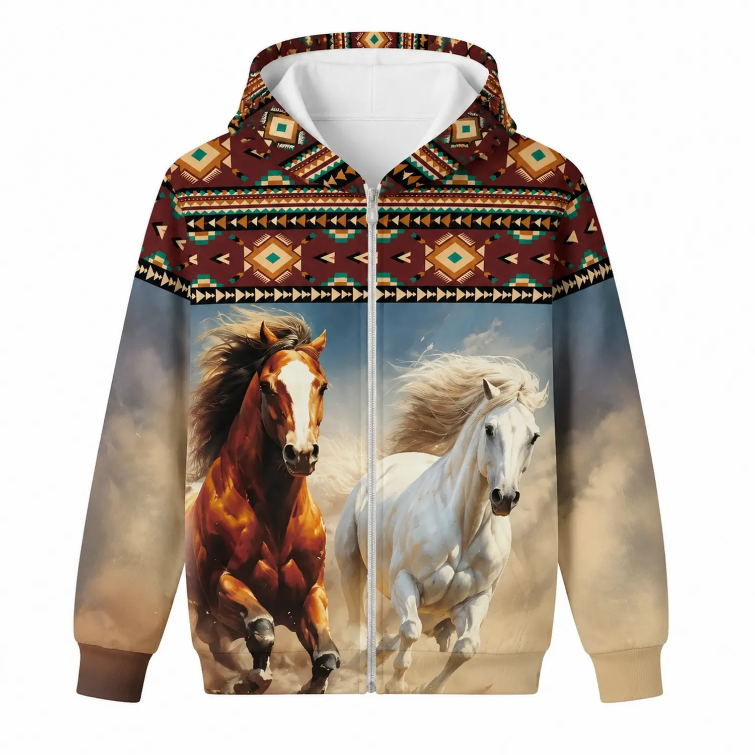 Bluza z kapturem dla dziewczyn Aztecki Koń, Flanelowa, Fleece