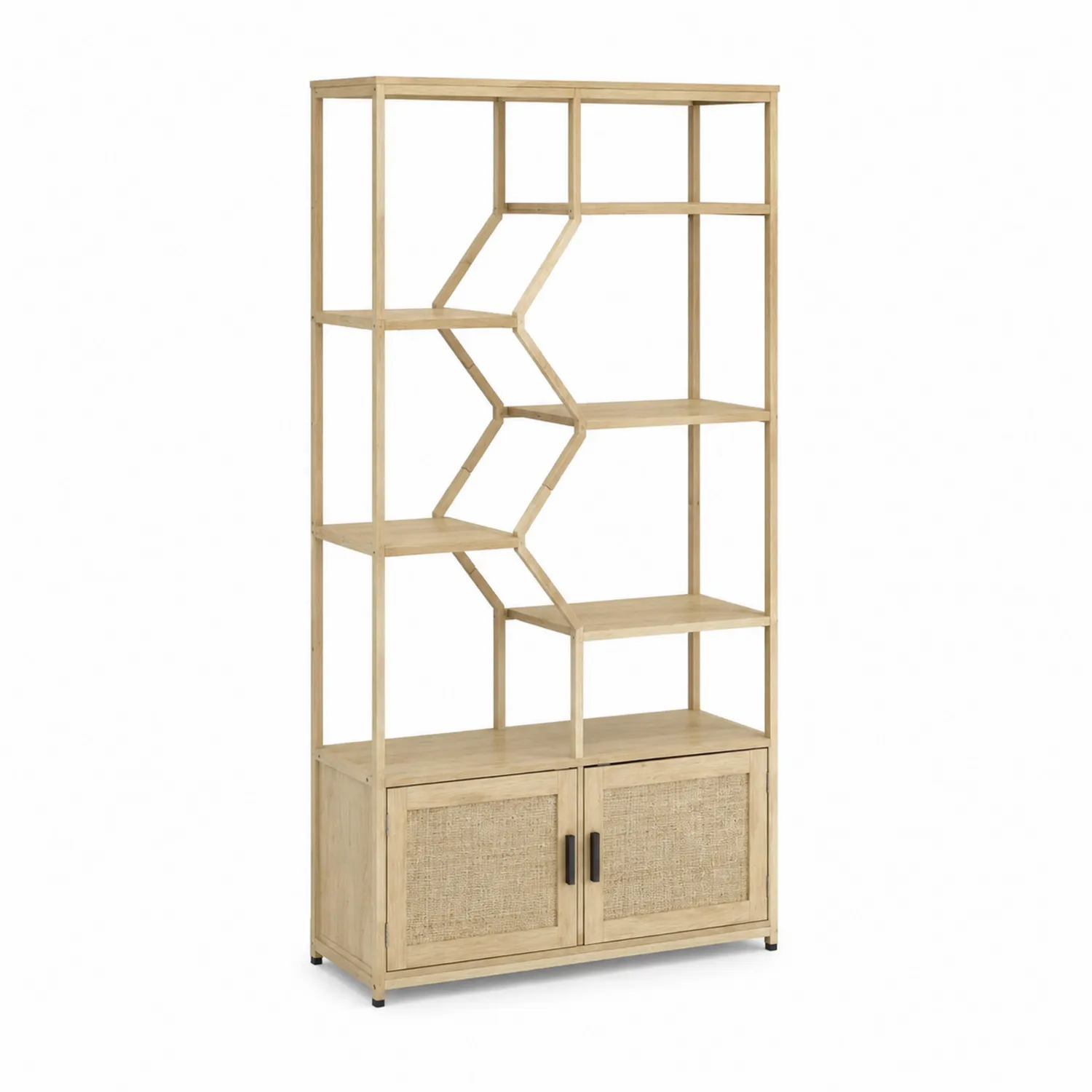 Étagère en Bois Massif avec Portes en Rotin 180x80x30cm