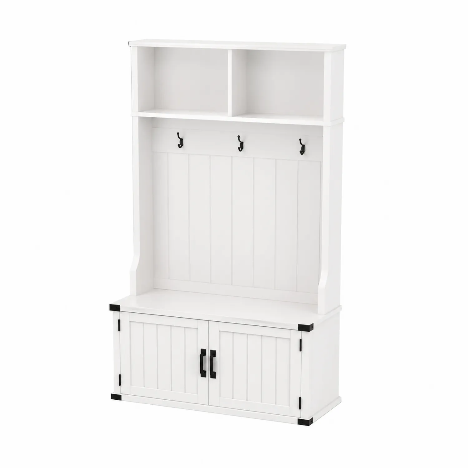 Vestiaire avec Porte-Manteaux et Rangement en MDF Blanc