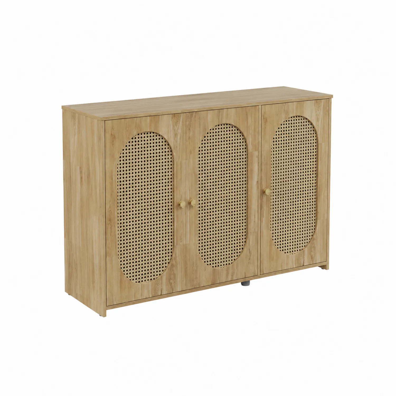 Buffet en bois avec portes en rotin, 3 portes, 120 cm x 40 cm x 80 cm