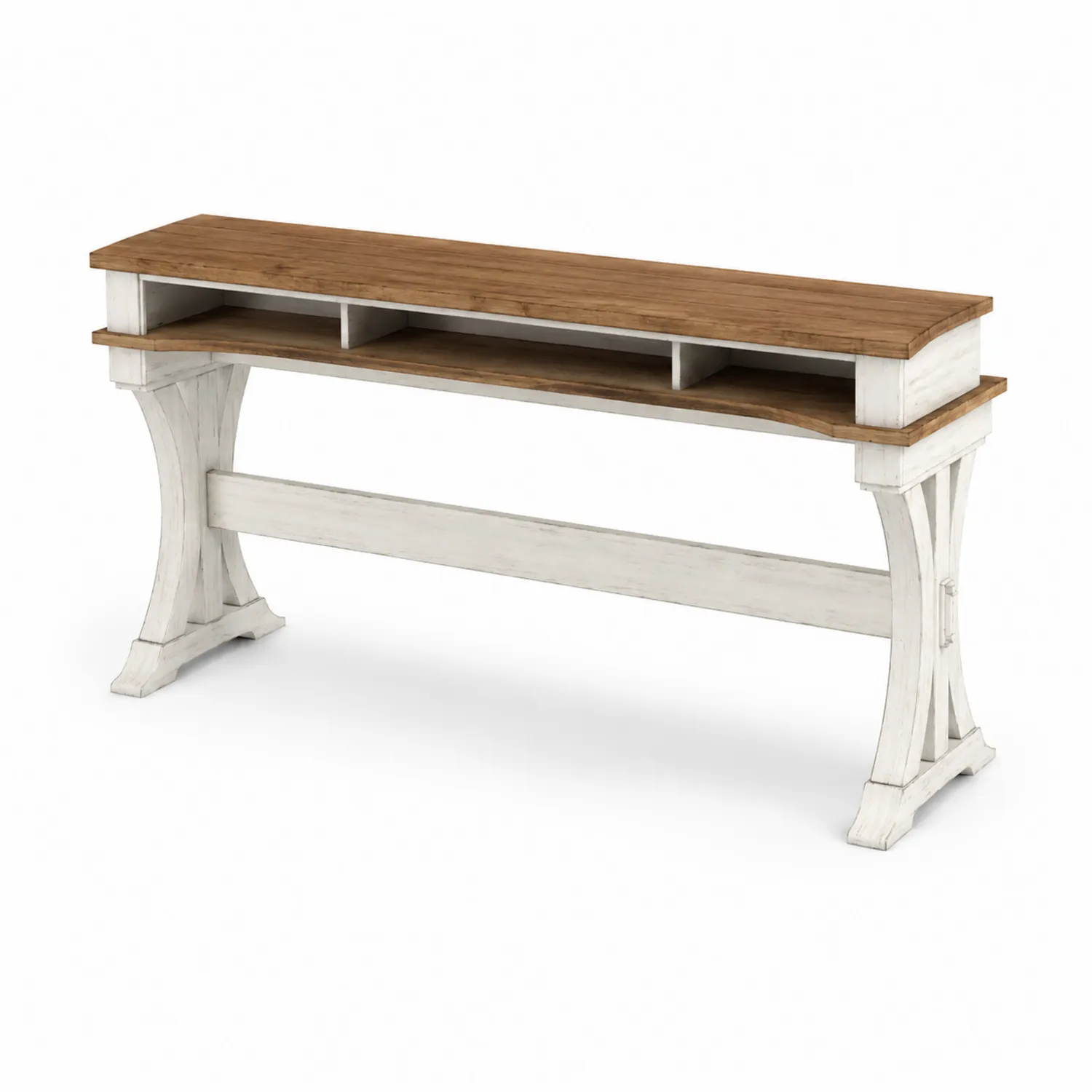 Console en bois avec compartiments ouverts 150x40x80 cm Marron/Blanc