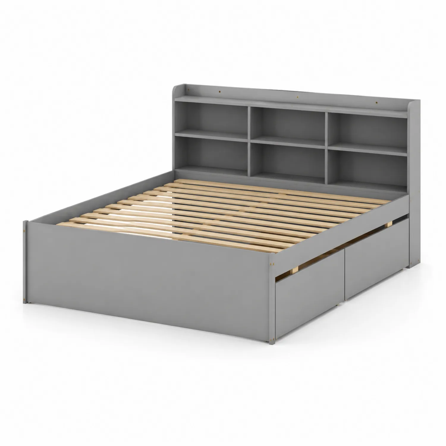 Lit en bois avec étagères intégrées 140x190 cm Gris