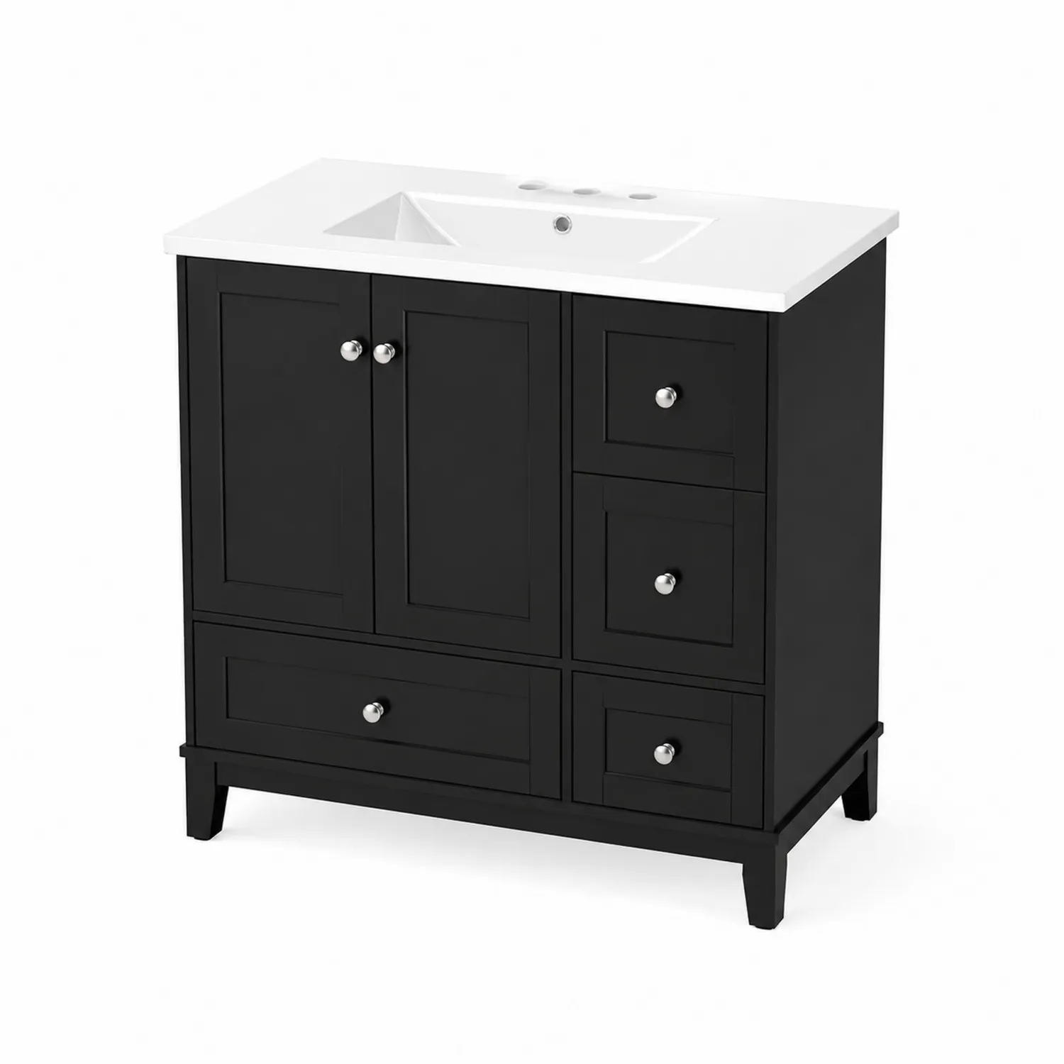 Meuble lavabo en bois noir avec vasque en céramique blanche