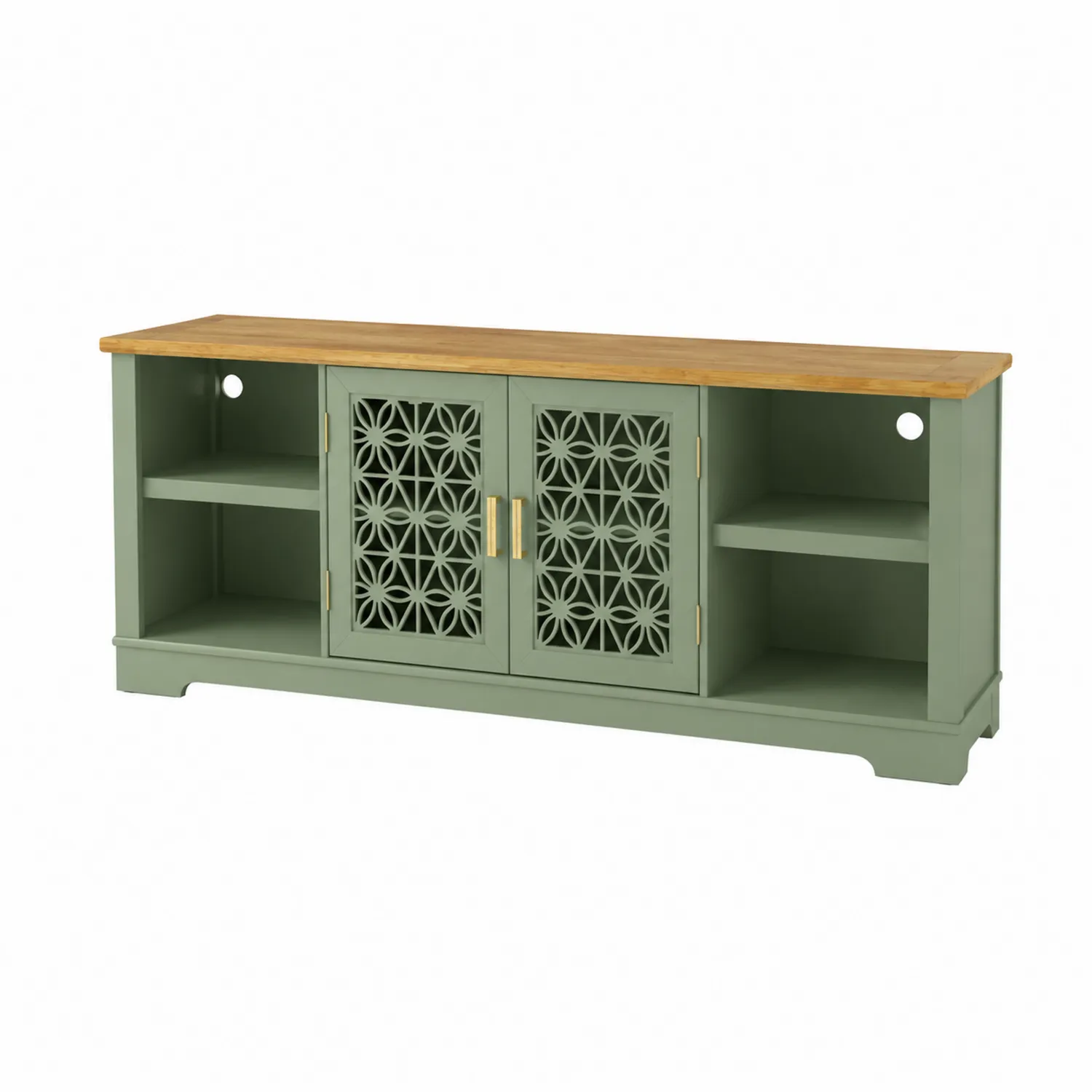 Meuble TV en bois de chêne et MDF avec portes ajourées, 150 cm