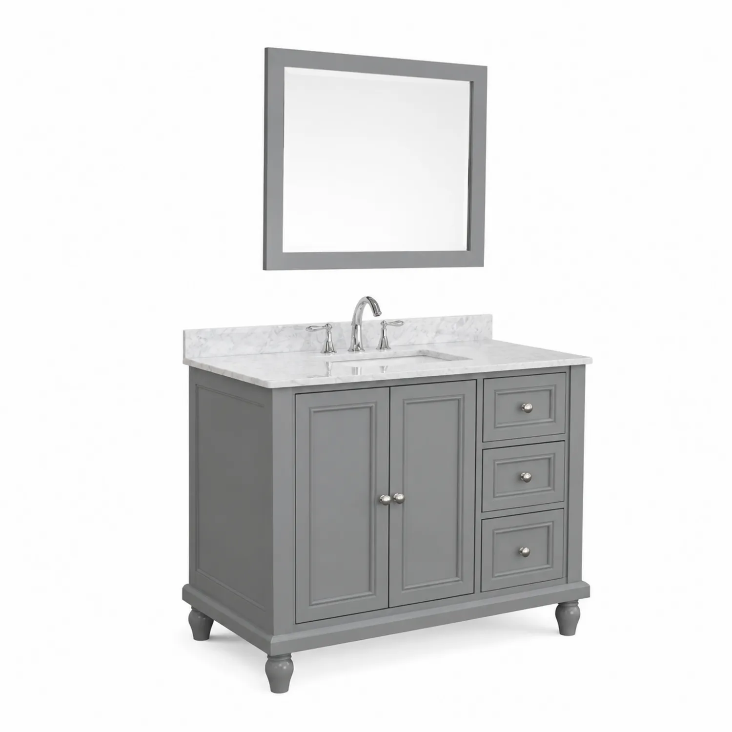 Meuble lavabo en MDF avec miroir et marbre Gris