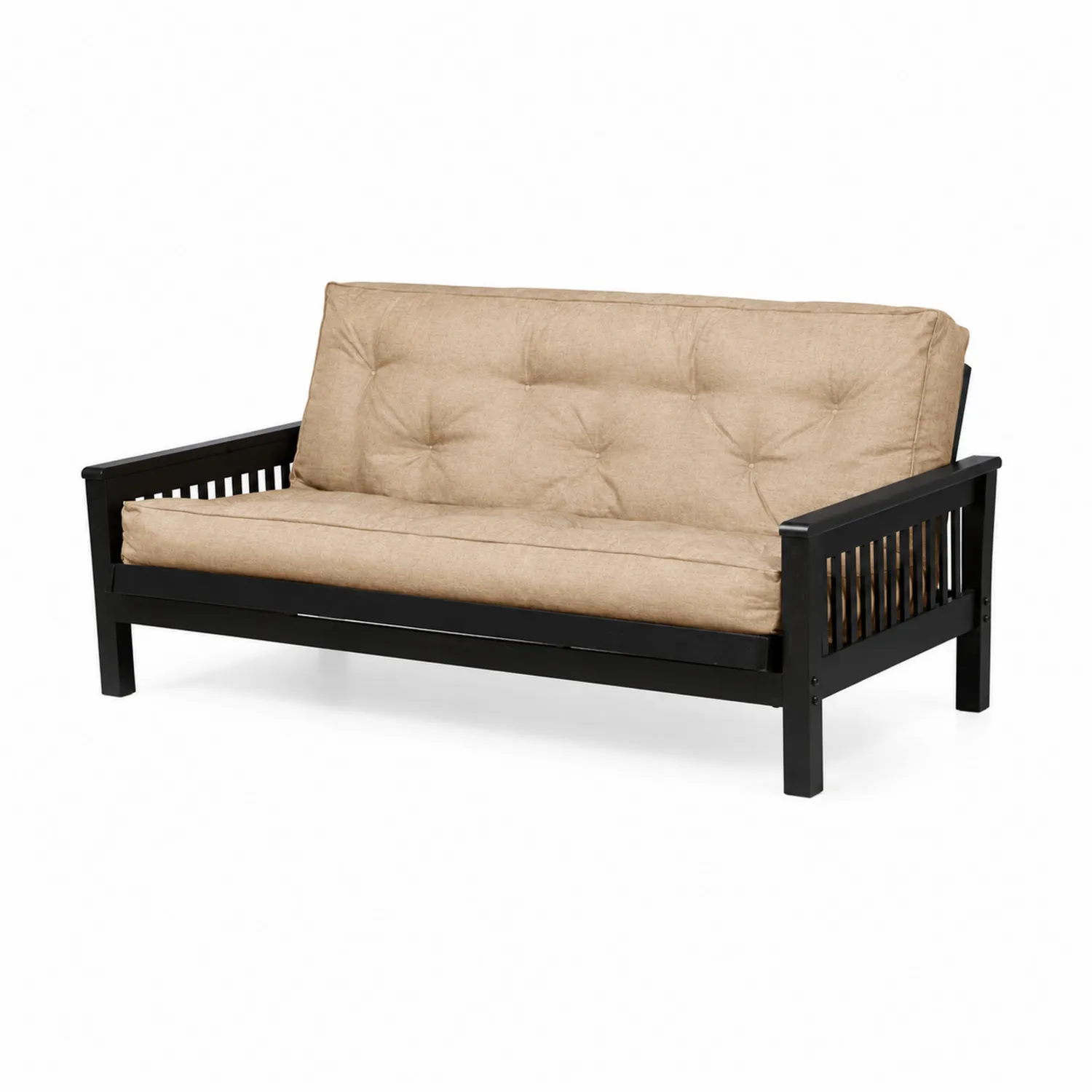 Canapé-lit en bois avec matelas en polyester noir et beige