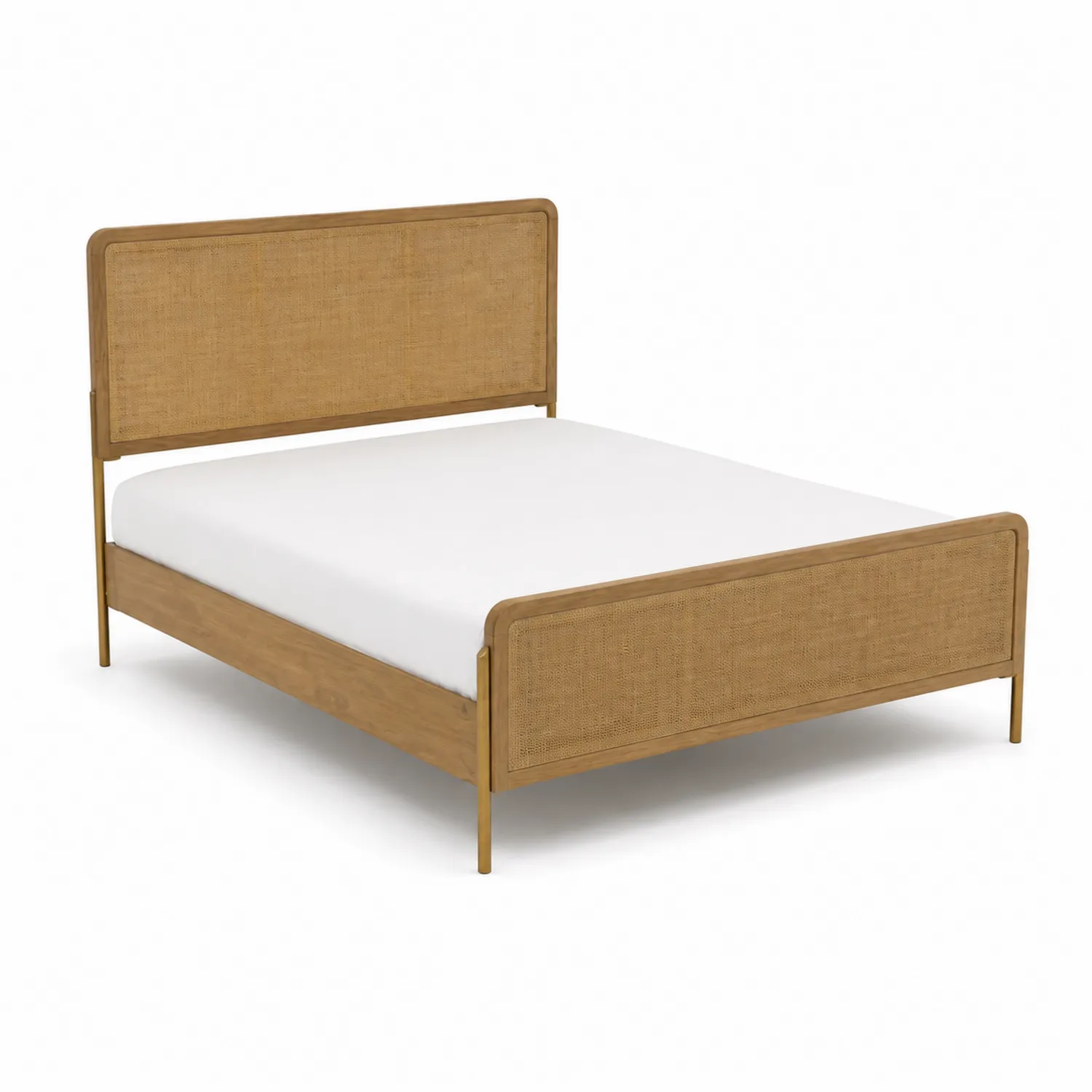 Lit double en bois et rotin 140x200 cm