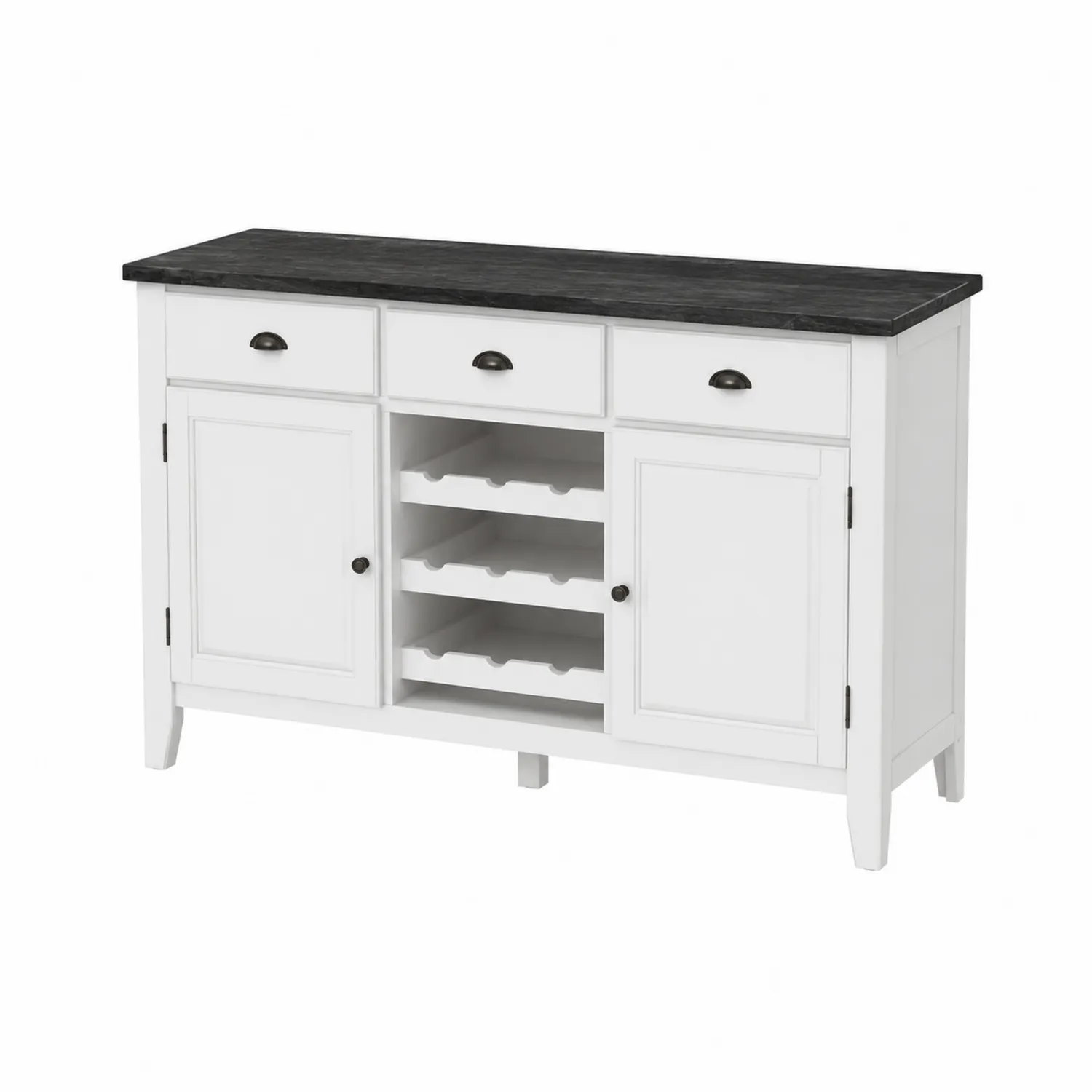 Buffet en Bois avec Plateau en Pierre Noir 120 cm Blanc