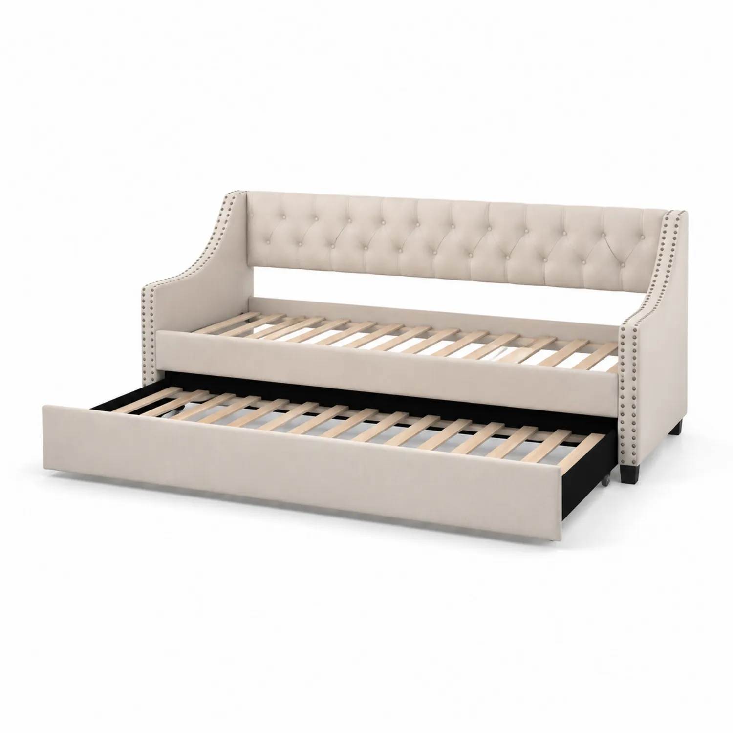 Lit de jour en tissu avec sommier escamotable Beige