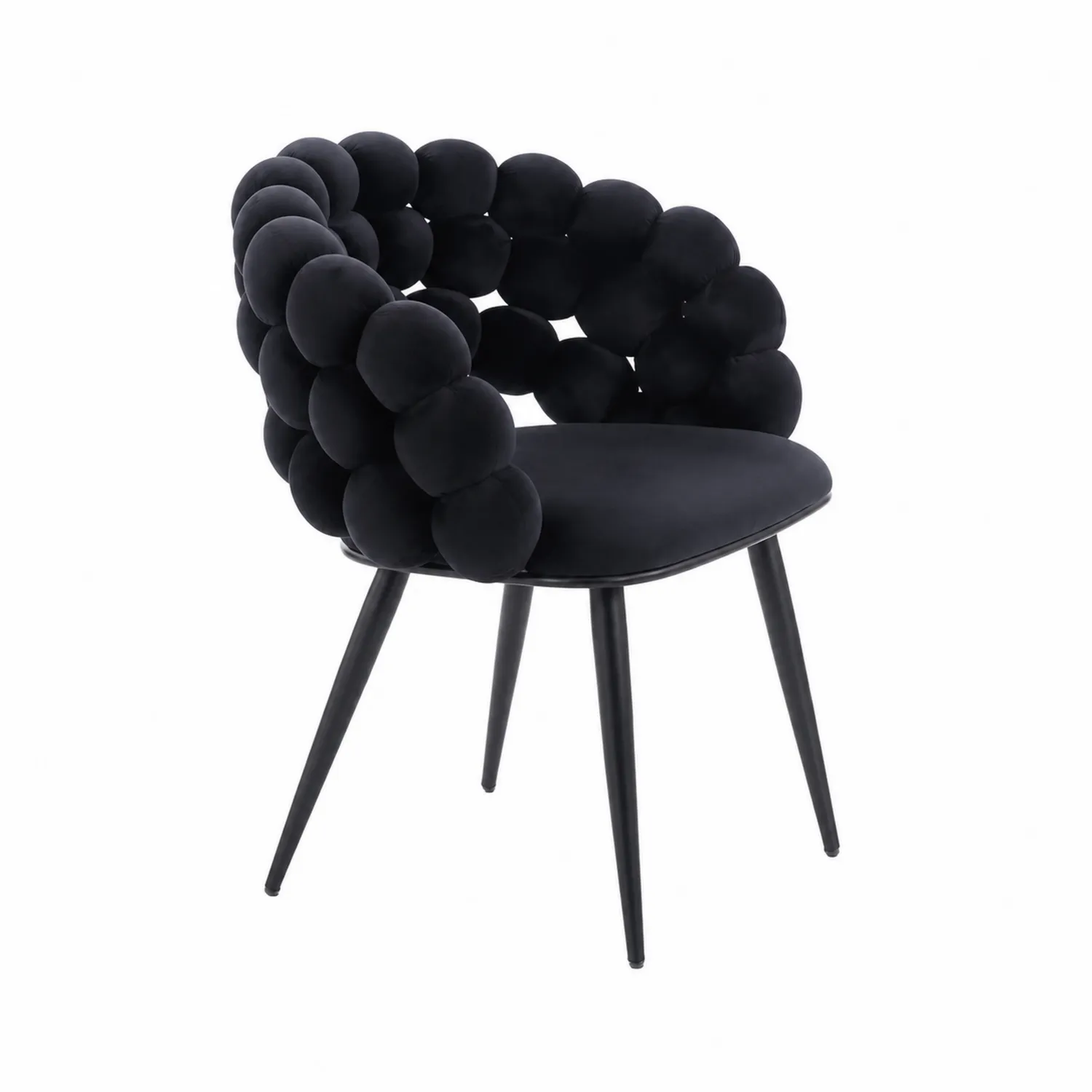 Chaise en velours noir avec dossier sphérique, 60x64x85 cm
