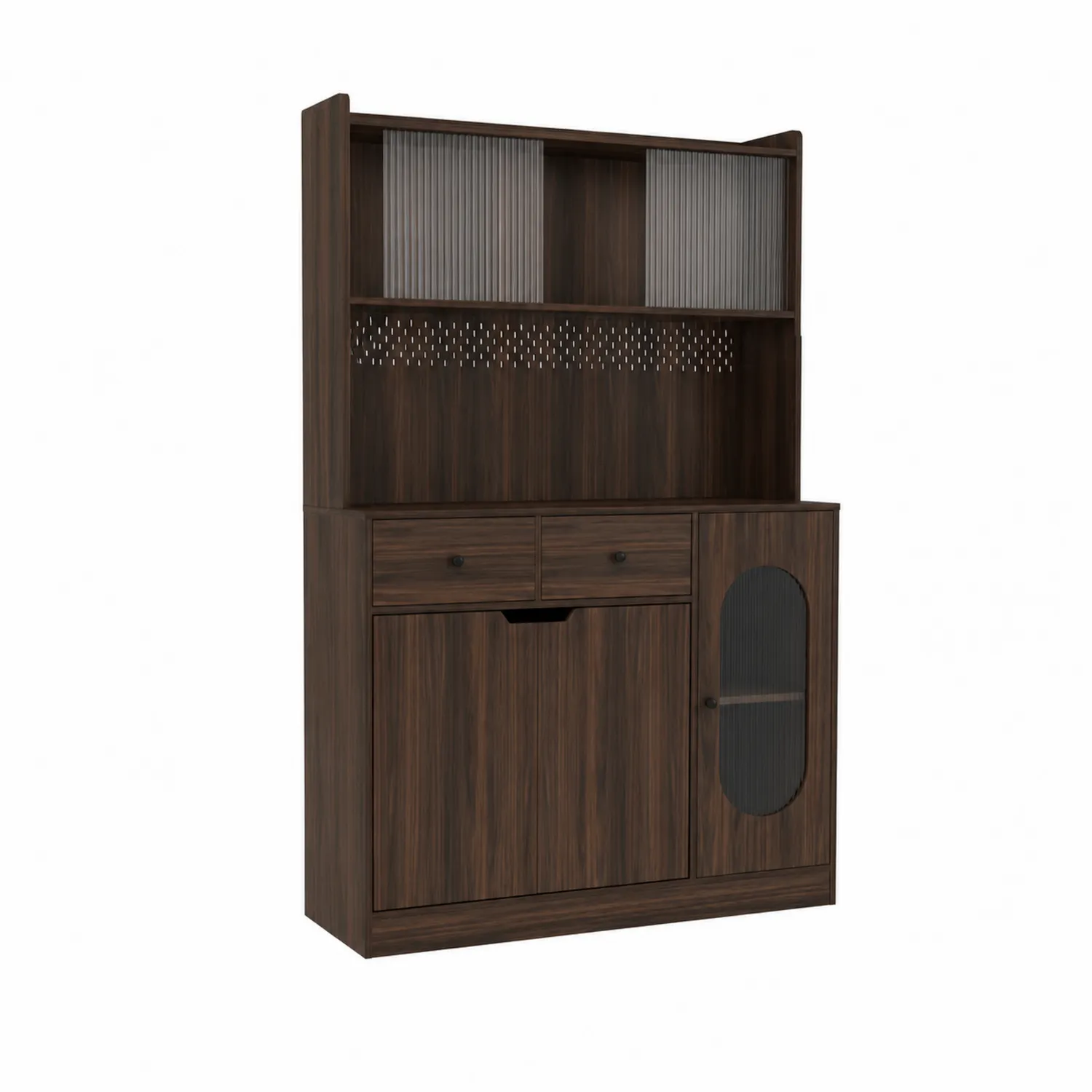 Buffet en bois avec portes en verre ondulé 180x120x40 cm Marron