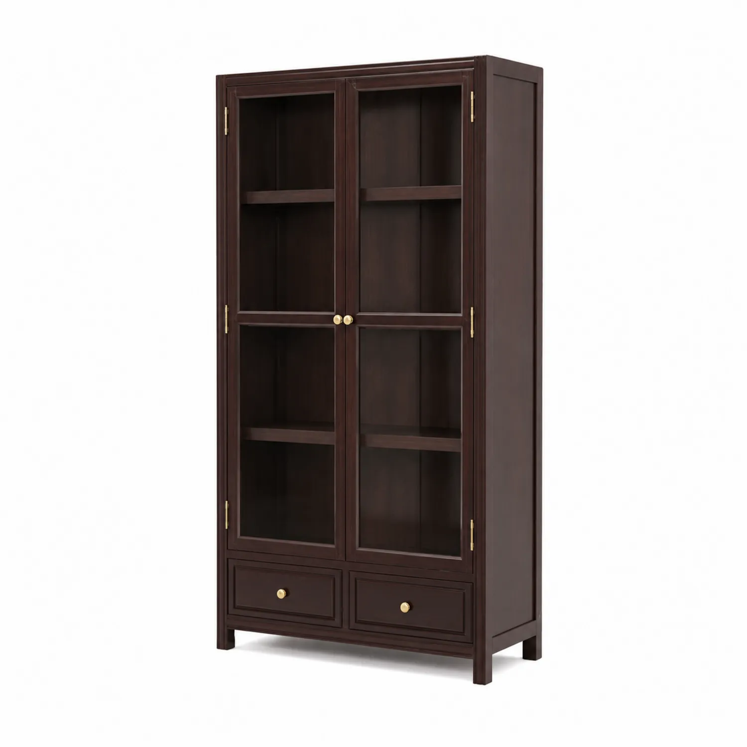 Bibliothèque en bois avec portes en verre brun foncé 180 cm