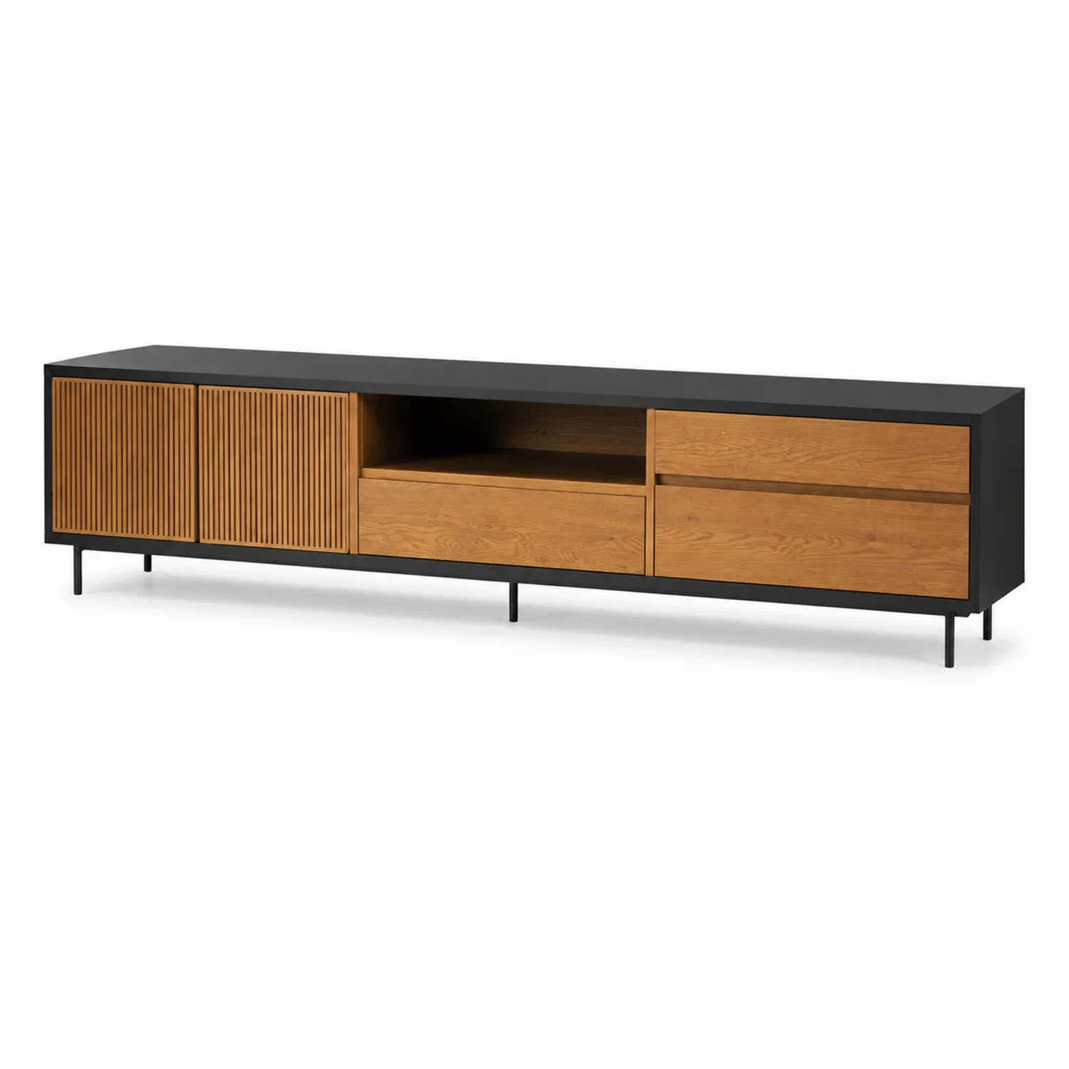 Meuble TV en métal noir et chêne 180 cm