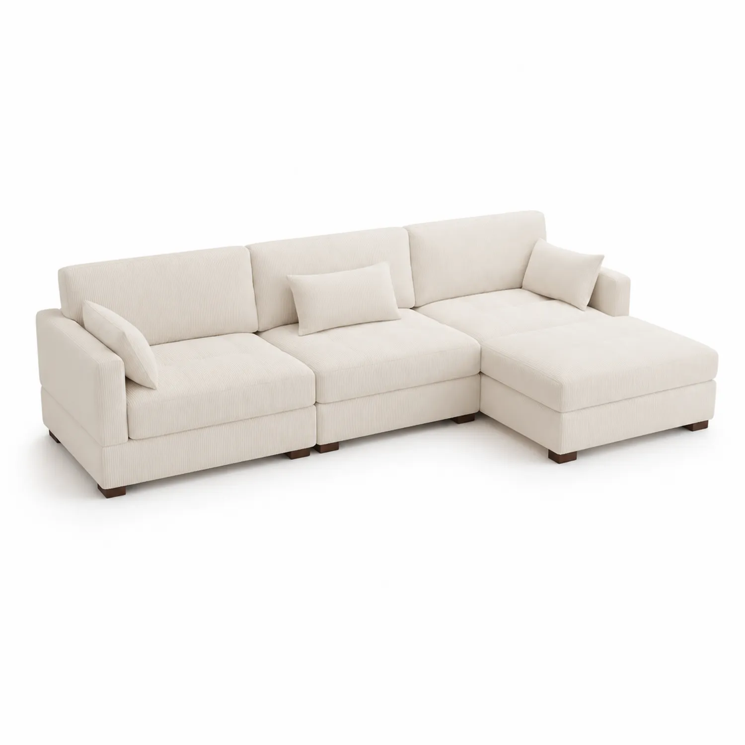 Canapé modulable en tissu beige avec méridienne