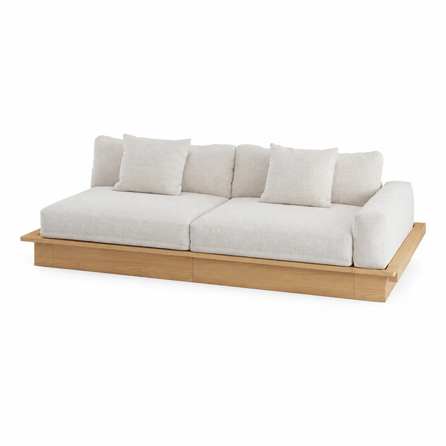 Canapé en bois et tissu beige