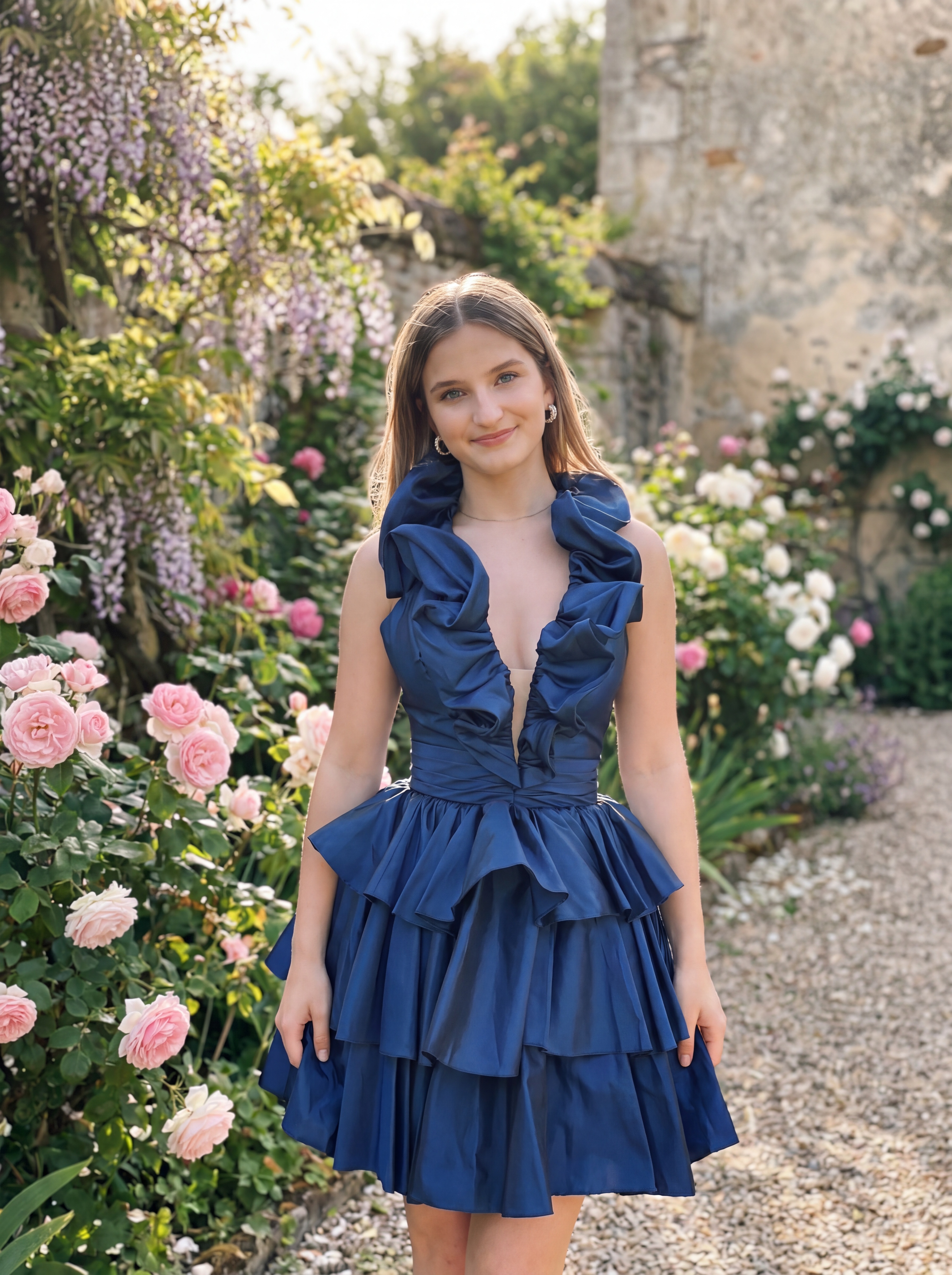 Satin A-Line Short Deep Halter Neck Ruffled Hem Homecoming Dresses Avalon Zorynnex