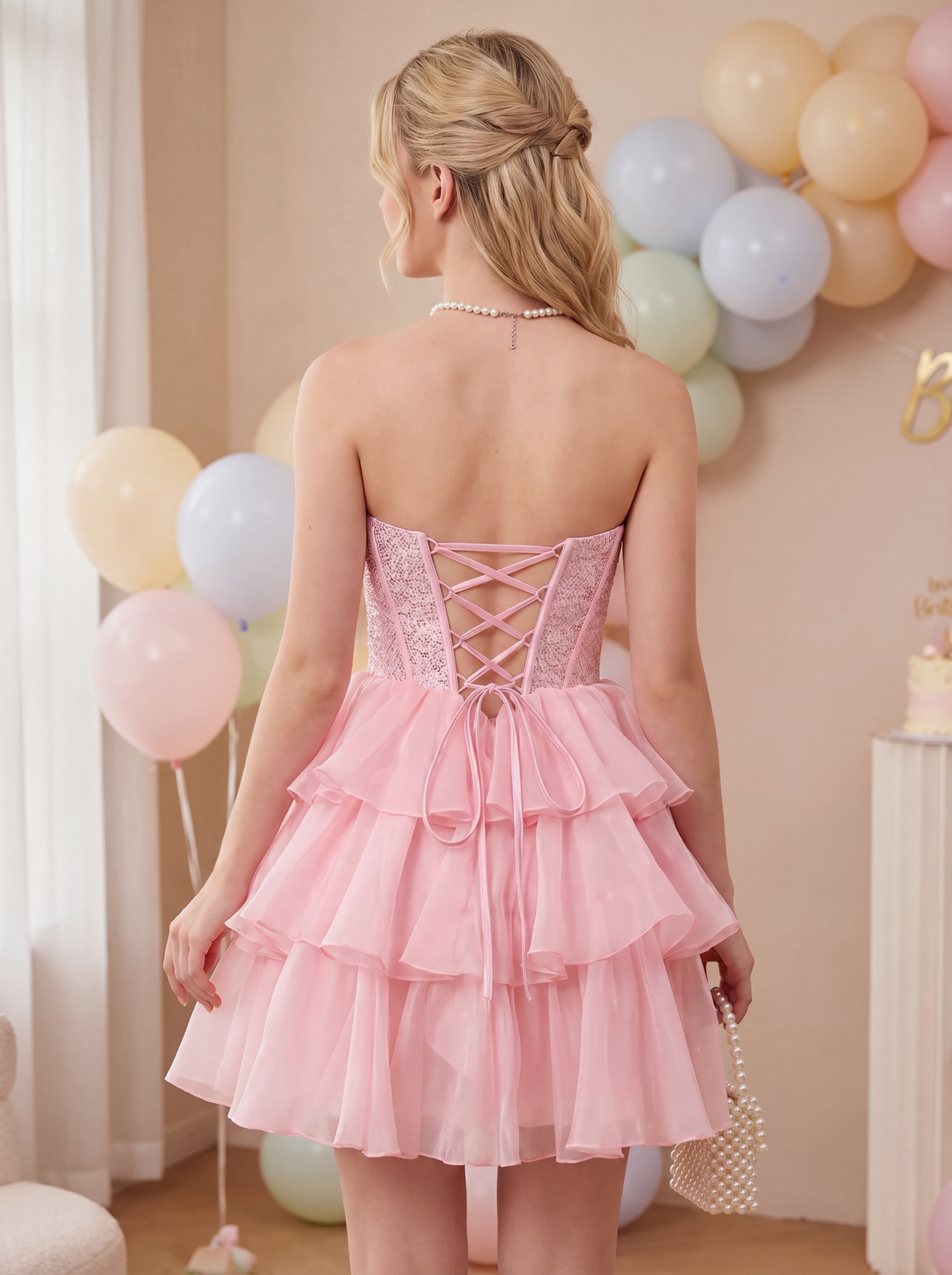 Strapless A-Line Chiffon Mini Beaded Ruffled Homecoming Dress for Teens Girls 2026 Veronica Zorynnex